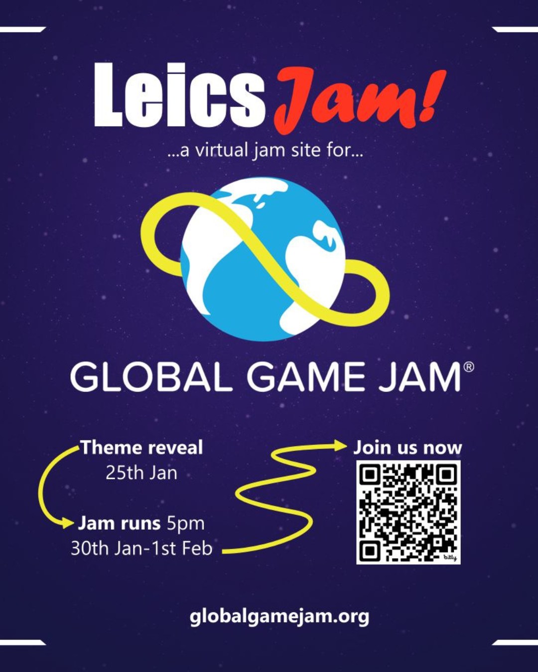 Our friend Jason of Side Fest @sidefestltd fame is hosting a Global Game Jam from Jan 30th - Feb 1st and we thought ya'll might be interested!
The only firm requirements for GGJ are:
>All participants (jammers) need to be 18+ and set up a profile on GGJ website
>All games must use the given theme - announced on 25th Jan
>Games need to be submitted to our jam site by 5pm on 1st Feb
They're open to first timers and veteran devs alike!
You can find their Global Game Jam website to sign up to here: https://tinyurl.com/2s5xhah2