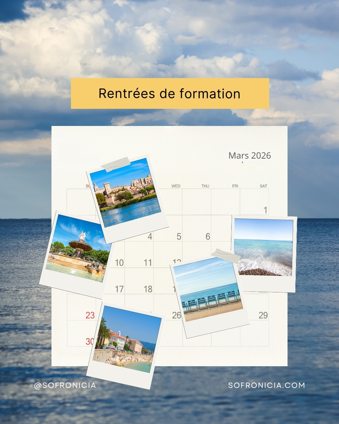 Et si 2026 était l’année de votre reconversion en sophrologie ?
Prenez note de nos prochaines rentrées de formation 2026 pour devenir sophrologue, à Nice, Ajaccio, Avignon et Aix-en-Provence, en présentiel ou en format hybride.
🔶 Vendredi 20 mars : formule week-end, format hybride (présentiel + distanciel) – Aix-en-Provence
🔶 Vendredi 20 mars : formule week-end, format hybride (présentiel + distanciel) – Avignon
🔶 Samedi 21 mars : formule week-end (samedis & dimanches), en présentiel – Nice
🔶 Lundi 23 mars : formule semaine (lundis & mardis), en présentiel – Nice
🔶 Vendredi 27 mars : formule week-end, format hybride (présentiel + distanciel) – Ajaccio
Plusieurs formats pour s’adapter à votre rythme, votre territoire et votre projet professionnel.
Les inscriptions sont ouvertes
📧 ecole@sofronicia.com
📞 06 84 70 51 29
🌐 www.sofronicia.com
#sofronicia #formationsophrologie #sophrologiecaycedienne #devenirsophrologue #formationsophrologue