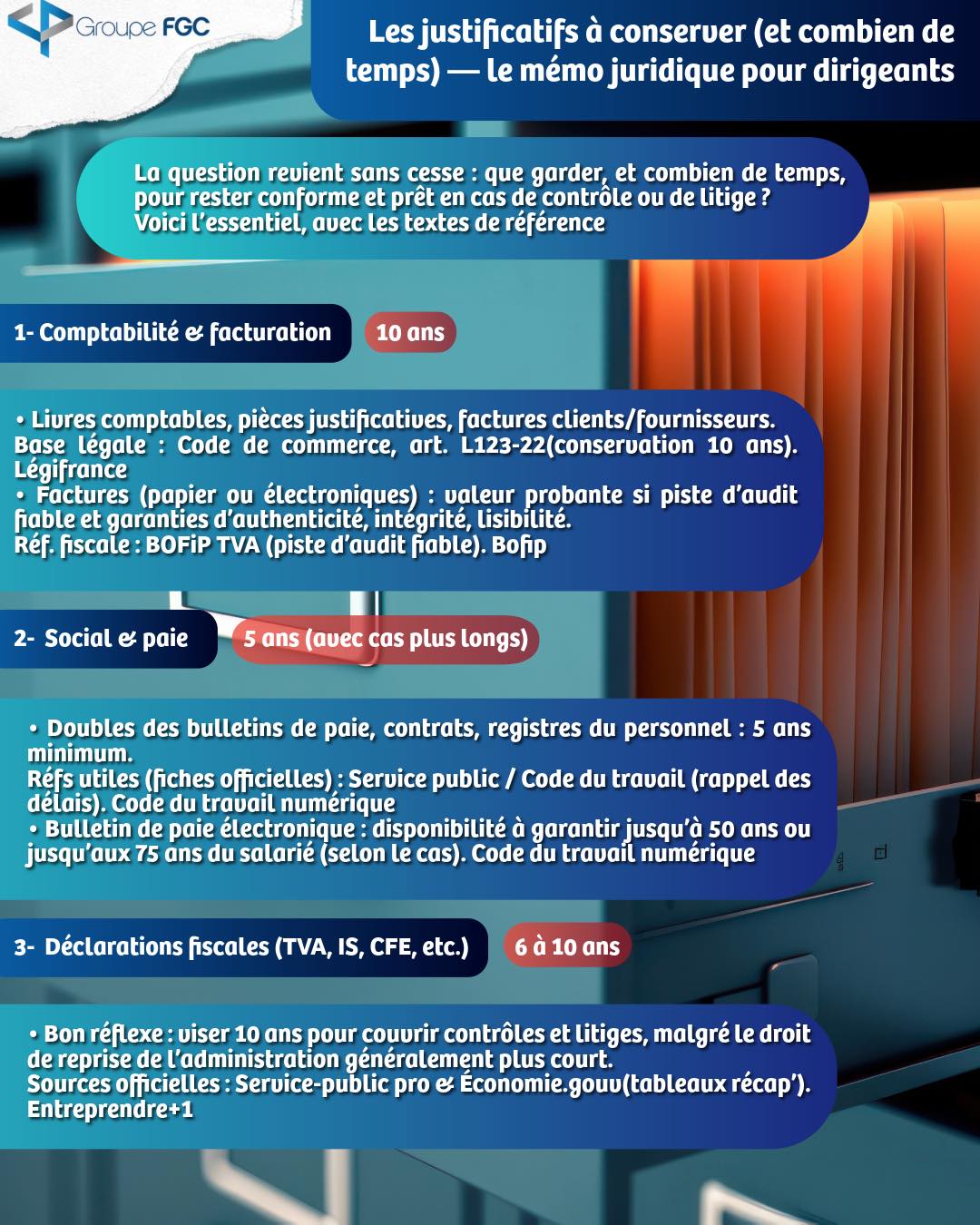 👉🏻La question revient sans cesse :
🤔Que garder, et combien de temps, pour rester conforme et prêt en cas de contrôle ou de litige ?�😎Voici l’essentiel, avec les textes de référence
#groupefgc #comptable #archive #toulon #societe #justificatifs