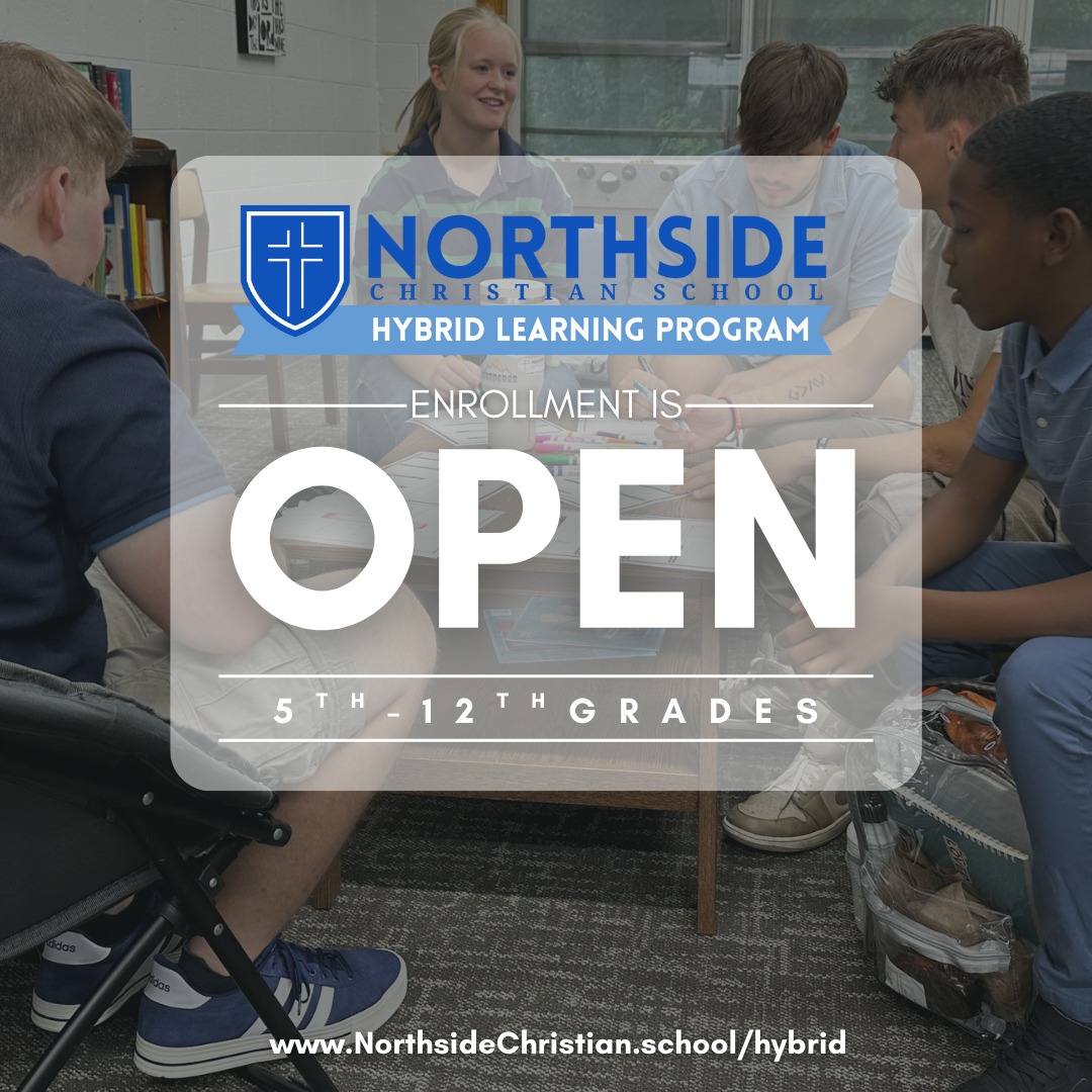 Enrollment is opening for the 2026–2027 school year at Northside Christian School!
We’re excited to continue growing our Hybrid Learning Program, now expanding to include 5th grade and working toward the possibility of additional in-person learning days to support expanded electives, hands-on experiences, and community.
If you’re looking for a conservative evangelical school that delivers strong academics while partnering with families through a flexible learning model, we'd love for you to consider Northside.
Learn more and explore next steps at www.NorthsideChristian.school/hybrid or reach out to us at info@northsidechristian.school