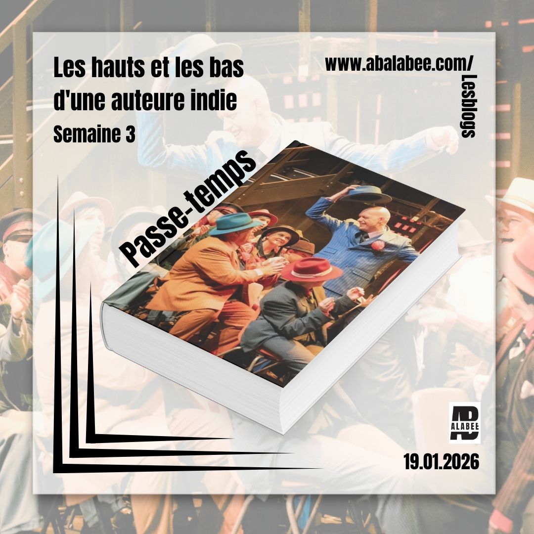 En ce moment je passe beaucoup de temps sur l’un de mes passe-temps préférés : le théâtre musical. Comme j’écris ces quelques mots, je suis à Londres chez ma fille, car je suis venue chercher quelques costumes manquants pour la comédie musicale Sweeney Todd, le barbier de la rue Fleet que la compagnie de théâtre SOSPresents présentera au cours de la semaine du 21 au 24 Janvier 2026 à Southampton. J’en suis la présidente et costumière, mais je ne serai pas sur scène pour cette production.
https://abalabee.com/Lesblogs/the-ups-and-downs-of-an-indie-author-s-life-les-hauts-et-les-bas-de-la-vie-d-une-auteure-indie-3
Perso /boulot ; Auteure/éditeur ; un extrait du prochain roman de la série de l’Enfant-Gardien (Amé est pleine d’espoir); Astuce d’écriture; Promo et marketing.
J’ai pris du temps pour mon passe-temps la semaine dernière (et cette semaine).
Que se passe-t-il pour vous quand vous vous adonnez à vos passe-temps?
#abalabee #viedauteure #sciencefantasy #blogueauteur #extraitderoman