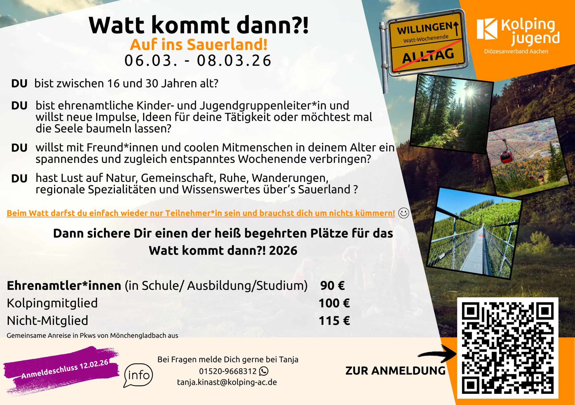 *ANMELDUNG bis zum 12.02. möglich*
Auf geht's ins Sauerland!😎
SAVE THE DATE
*06.März bis 08. März 2026*
Unsere Wochenendfahrt "Watt kommt dann?!" ist
für...
...alle ehrenamtlichen Gruppenleiter*innen von Kinder- oder Jugendgruppen
...alle ab 16 Jahre
...alle die neue Ideen und Impulse für ihre Tätigkeit bekommen möchten
...alle die auch mal wieder als Teilnehmer*in mitfahren wollen
...die bock auf vielfältige, coole und entspannte Aktionen im Sauerland haben
Anmeldung über die WEBSITE:
https://www.kolpingjugend-dv-aachen.de/event-details/watt-kommt-dann-2026
Gemeinsam rocken wir WILLINGEN im Sauerland😍
#sauerland #kurzfreizeit #Wanderungen #enstpannung #bildung #gruppenleiten #losgehts #kolpingjugend #kolpingjugend_dv_aachen