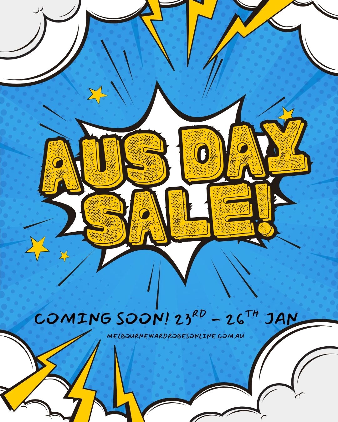 💥 Australia Day Weekend Sale is Coming! 💥
Celebrate the long weekend with 15% OFF storewide at Melbourne Wardrobes Online!
23rd – 26th January
Upgrade your wardrobe storage and save on custom-made solutions designed to suit your space.
#MelbourneWardrobes #EasyDIY #customerlove