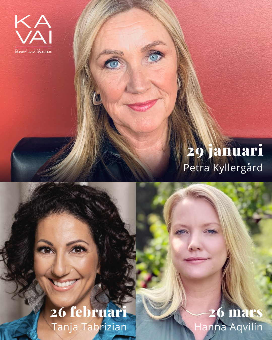 I Kavai tror vi pĂ„ kraften i möten som fĂ„r oss att stanna upp, tĂ€nka nytt och vĂ€xa â bĂ„de i vĂ„r yrkesroll och som mĂ€nniskorđ±
Under kommande förelĂ€sningar fĂ„r vi lyssna till Petra KyllergĂ„rd, Tanja Tabrizian och Hanna Aqvilin â tre kvinnor som pĂ„ olika sĂ€tt delar med sig av insikter, erfarenheter och perspektiv som berör pĂ„ djupet.
FörelĂ€sningarna rör sig kring ledarskap, kommunikation, hĂ„llbarhet och sjĂ€lvinsikt, men ocksĂ„ kring modet att ta plats, sĂ€tta riktning och stĂ„ stadigt i förĂ€ndring. Det Ă€r samtal som inte stannar i rummet, utan som följer med vidare i vardagen, i besluten och i mötet med andraâ
För oss i Kavai handlar det lika mycket om inspiration som om relationer. Om att lyssna, dela och stÀrka varandra i ett nÀtverk dÀr engagemang och nÀrvaro stÄr i centrum.
Vi ser fram emot tre tillfĂ€llen fyllda av kunskap, eftertanke och den energi som uppstĂ„r nĂ€r kvinnor möts pĂ„ riktigtđž
Varmt vĂ€lkommen att vara en del av Kavai â sĂ€kra er plats och anmĂ€l erđhttps://www.kavai.se/event-list