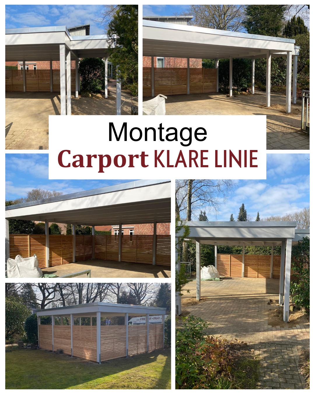 Montage eines individuellen Doppelcarport vom Typ KLARE LINIE. Die Konstruktion des Carports ist in Weiß gehalten. Die Sichtschutzwände aus Rhombusleisten in Lärchenholz bilden einen schönen Kontrast zu den weißen Holzelementen. Da die Wände nur zu 2/3 Höhe geschlossen sind, wirkt der Carport luftig und weniger gedrungen.
Wie gefällt dir diese Lösung?
#holzcarport #doppelcarport #carportklarelinie #freeseholzcarport #carportexperten