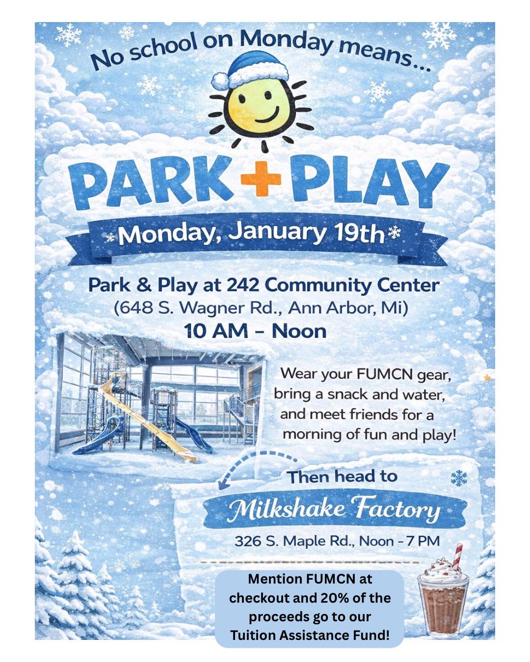 PARK AND PLAY MONDAY! ❄️
