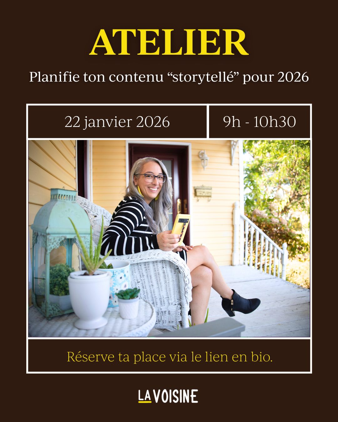 Y’a du contenu utile partout, mais ce qui devient rare, c’est le contenu mémorable. 🧠
Celui qui te fait sentir quelque chose. Celui qui te donne envie de rester.
Si tu veux que ton contenu en 2026 ne soit pas juste “bon”, mais aussi incarné, j'ai créé un espace pour ça : mon atelier du 22 janvier. 🗓️
𝐏𝐥𝐚𝐧𝐢𝐟𝐢𝐞 𝐭𝐨𝐧 𝐜𝐨𝐧𝐭𝐞𝐧𝐮 "𝐬𝐭𝐨𝐫𝐲𝐭𝐞𝐥𝐥𝐞́" 𝐩𝐨𝐮𝐫 𝟐𝟎𝟐𝟔
🕘 9h–10h30 (QC)
En 90 minutes, on va :
🔸clarifier tes thèmes 2026
🔸choisir l’émotion que tu veux transmettre
🔸transformer ton vécu en angles concrets
🔸écrire 1 contenu en direct, ensemble
🎁 En bonus, tu repars avec un tableau de 112 idées de contenu “storytellé” pour transformer ton vécu en posts qui créent du lien, toute l’année.
« 𝐽𝑒 𝑠𝑢𝑖𝑠 𝑣𝑟𝑎𝑖𝑚𝑒𝑛𝑡 𝑖𝑚𝑝𝑟𝑒𝑠𝑠𝑖𝑜𝑛𝑛𝑒́𝑒 𝑝𝑎𝑟 𝑙𝑒𝑠 𝑖𝑑𝑒́𝑒𝑠 𝑑𝑒 𝑐𝑜𝑛𝑡𝑒𝑛𝑢 𝑎̀ 𝑙’𝑖𝑛𝑡𝑒́𝑟𝑖𝑒𝑢𝑟 𝑑𝑢 𝑡𝑎𝑏𝑙𝑒𝑎𝑢! 𝐽𝑒 𝑣𝑖𝑒𝑛𝑠 𝑑𝑒 𝑝𝑢𝑏𝑙𝑖𝑒𝑟 𝑢𝑛 𝑐𝑜𝑛𝑡𝑒𝑛𝑢 𝑝𝑙𝑢𝑠 𝑠𝑡𝑜𝑟𝑦𝑡𝑒𝑙𝑙𝑖𝑛𝑔 𝑠𝑢𝑟 𝑚𝑜𝑛 𝐹𝐵 𝑒𝑡 𝑐̧𝑎 𝑒́𝑡𝑒́ 𝑣𝑟𝑎𝑖𝑚𝑒𝑛𝑡 𝑝𝑙𝑢𝑠 𝑓𝑎𝑐𝑖𝑙𝑒 𝑎̀ 𝑟𝑒́𝑑𝑖𝑔𝑒𝑟! 𝐴𝑙𝑜𝑟𝑠 𝑢𝑛 𝑔𝑟𝑜𝑠 𝑚𝑒𝑟𝑐𝑖 𝑎̀ 𝑡𝑜𝑖! 𝐽’𝑎𝑖 ℎ𝑎̂𝑡𝑒 𝑑’𝑒𝑛 𝑒𝑠𝑠𝑎𝑦𝑒𝑟 𝑑’𝑎𝑢𝑡𝑟𝑒𝑠! » — Rachel Blouin - Stratège et designer web
Si tu veux commencer 2026 avec un plan clair et du cœur dans tes mots, je t’attends. 💛
Le lien pour réserver ta place est en bio. 📲