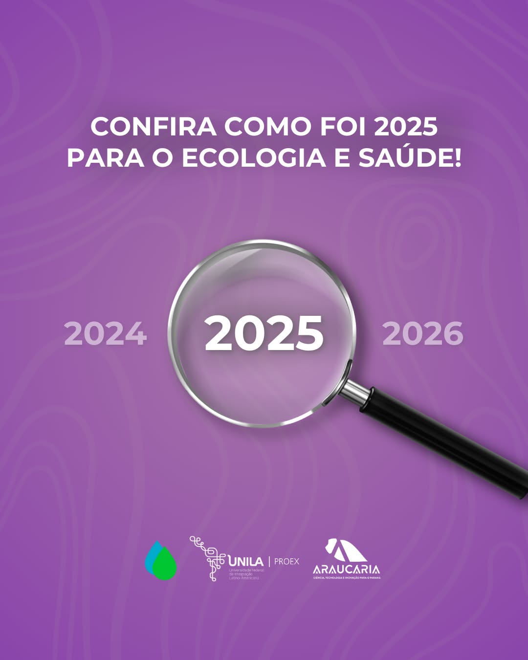 ✨Olá pessoal!✨ Em nosso primeiro post do ano, confira um resumo de como foi 2025 para o projeto Ecologia e Saúde!
🔔 Fiquem ligados! Novidades estão a caminho em nosso perfil. Sigam-nos e acompanhem tudo o que vem por aí!