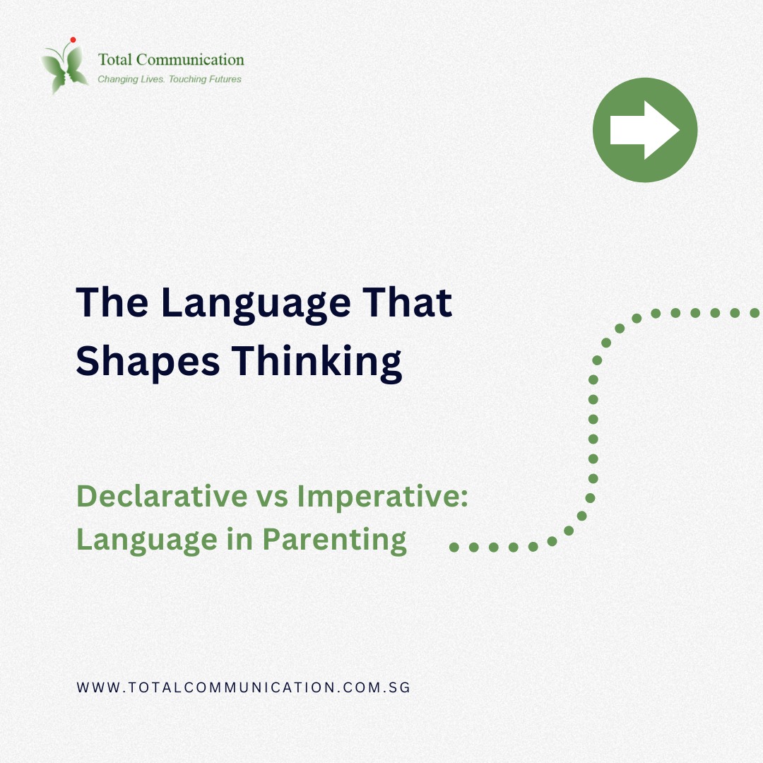 âPut your shoes on.â
vs
âI see shoes by the door.â
Same goal. Very different outcome.
Declarative language supports thinking, regulation, and independence. Imperative language prioritises compliance.
Swipe to learn why how we speak matters.
Connect with us via Call/WhatsApp: +65 9115 8895
#ChildDevelopment #ParentingSupport #Neurodevelopment #SpeechTherapySingapore #EducationalTherapy #TotalCommunication