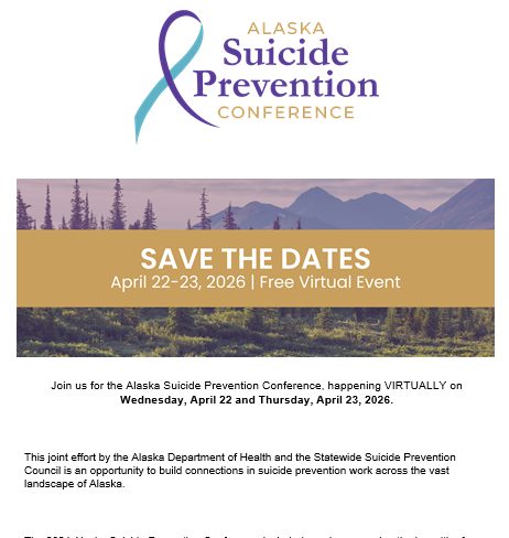 📣 Call for Speakers Now Open!
Join us for the 2026 Alaska Suicide Prevention Conference, a FREE virtual event happening April 22–23, 2026.
This year’s theme, “Messages of Resilience: Breaking the Silence, Building Strength,” centers voices, stories, and programs that inspire hope and create impact across Alaska and beyond.
They are looking for presenters with lived experience, professional expertise, and innovative suicide prevention work. Youth are strongly encouraged to apply, including those interested in the youth track.
🗓 Speaker application deadline: February 5, 2026 at 5:00 PM AKT
🔗 Apply here: https://form.jotform.com/253388167206159?mc_cid=97be4b8f26&mc_eid=455b6b7652
Please help us spread the word 💜
#AlaskaSuicidePrevention #CallForSpeakers #SuicidePrevention #MentalHealthMatters #Resilience #BreakingTheSilenc
