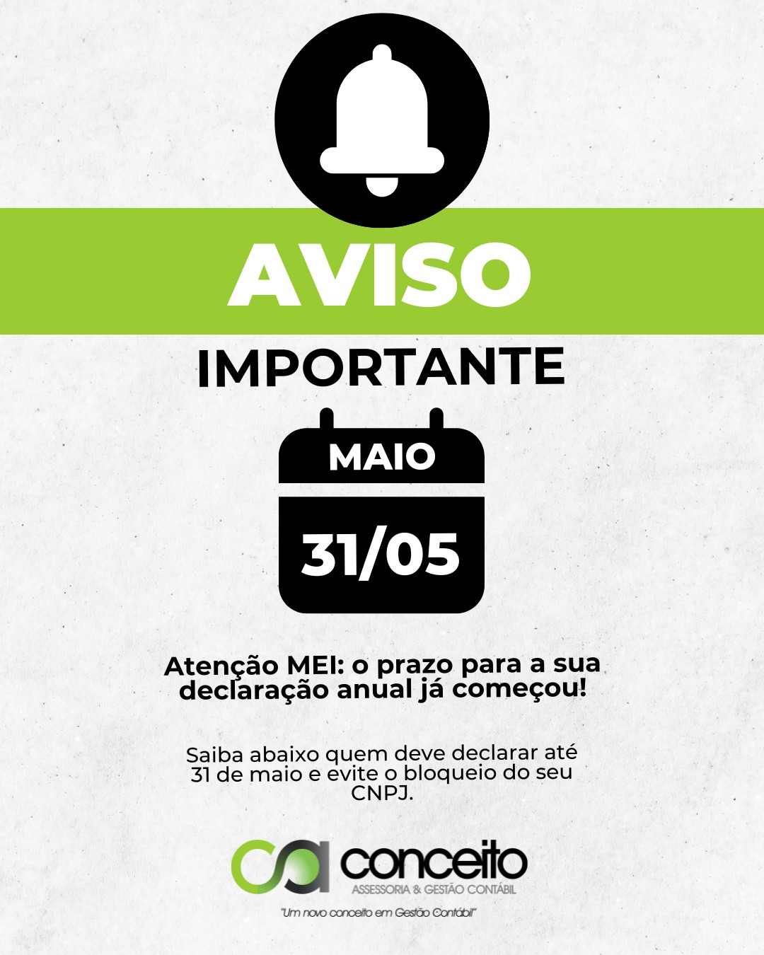 MEI, o prazo para sua declaração anual já está correndo! 🗓️⚠️
Atenção ao calendário: até o dia 31 de maio, todo Microempreendedor Individual deve entregar a Declaração Anual do Simples Nacional (DASN-SIMEI).
Quem precisa declarar? Todos os MEIs que tiveram CNPJ ativo até 31 de dezembro do ano passado. E um detalhe importante: a declaração é obrigatória mesmo que você não tenha tido faturamento no período.
O que acontece se você perder o prazo?
🚫 Pagamento de multa por atraso;
🚫 Bloqueio da emissão de guias mensais (DAS);
🚫 Perda de benefícios previdenciários;
🚫 Risco de cancelamento do CNPJ.
Não corra o risco de travar o seu negócio por falta de uma obrigação burocrática. A regularidade é o que garante o crescimento da sua empresa.
Precisa de ajuda para realizar a declaração e garantir que todos os dados estão corretos?
Fale com a Conceito: 📲 (51) 99954-9953 | 🌐 www.conceito.cnt.br
#MEI #DASNSIMEI #DeclaracaoAnualMEI #MicroempreendedorIndividual #PrazoMEI #ContabilidadeParaMEI #ConceitoContábil