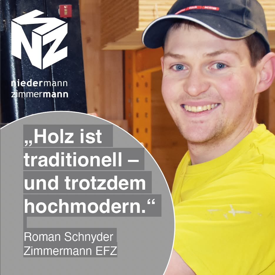 Wir stellen unser Team vor 👋 Heute: Roman, Zimmermann bei unserer Niedermann Holzbau AG.
Holz ist für Roman mehr als nur ein Baustoff 🌲. Er schätzt die Arbeit mit einem nachhaltigen Material, das Tradition und Moderne verbindet. Dabei spielt auch der moderne Maschinenpark eine wichtige Rolle: Er ermöglicht präzises Arbeiten und unterstützt saubere, effiziente Abläufe 🔧.
Besonders stolz ist Roman auf das Mehrfamilienhaus Oklahoma (Oberstetten), eines seiner ersten grossen Projekte. Die vorvergraute Fassade, die heute an schönen Tagen in der Sonne silbern leuchtet, steht für saubere Planung und präzises Handwerk ✨. Zufrieden ist er dann, wenn am Ende viel Holz sichtbar bleibt und die Qualität für sich spricht.
Gute Holzbauarbeit erkennt Roman an der Sorgfalt im Detail 👌. An der Niedermann Holzbau AG schätzt er das familiäre Arbeitsklima und die abwechslungsreichen Projekte. An langen Tagen motiviert ihn das Team: "Wir können gemeinsam anpacken, wenn es darauf ankommt". 💪
Holz in drei Worten: modern, traditionell, nachhaltig. 🪵
Schön bist du bei uns, Roman.