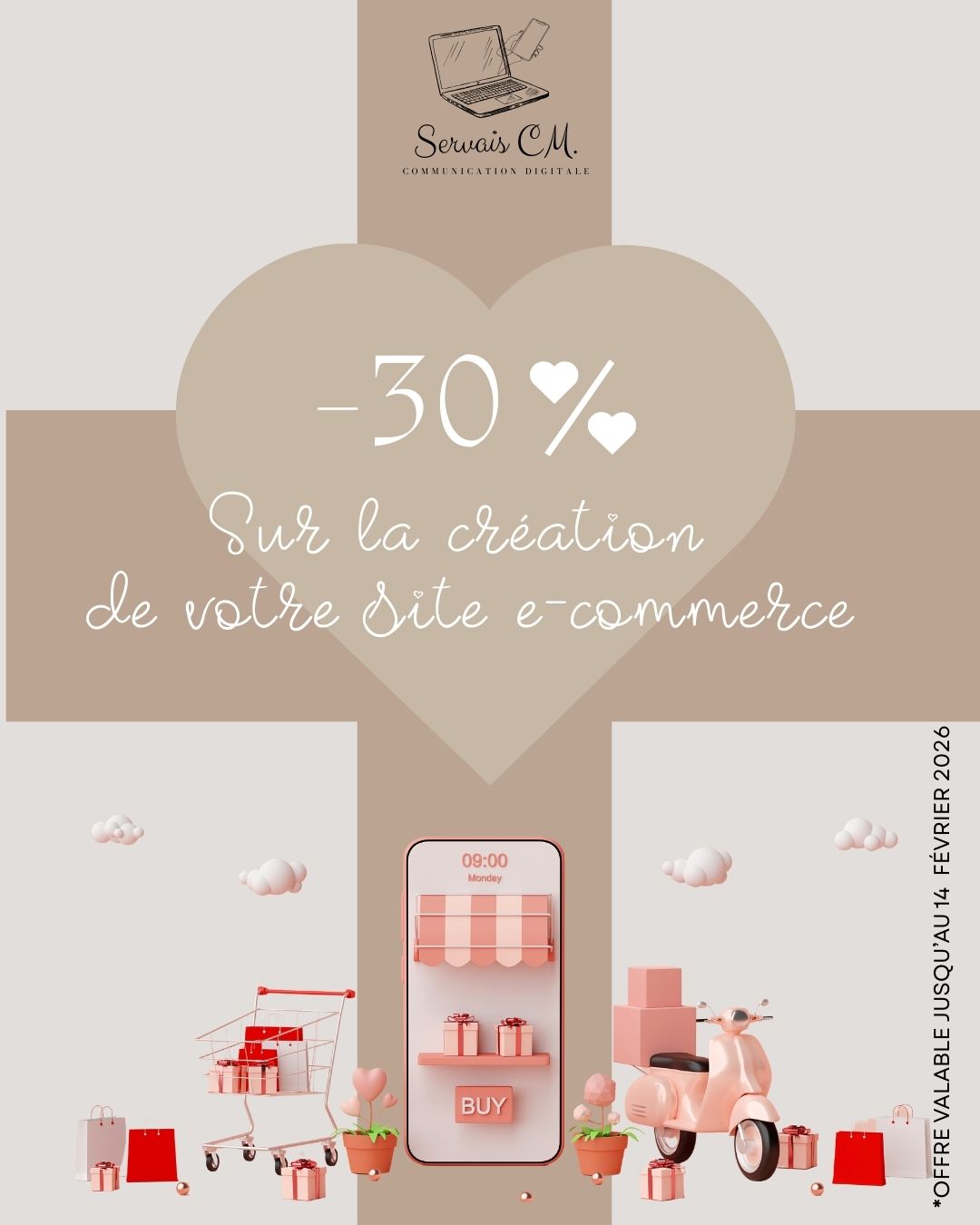 Et si la Saint-Valentin Ă©tait aussi lâoccasionâŠ
đĄ de donner un nouvel Ă©lan Ă votre business ?
Jusquâau 14 fĂ©vrier, bĂ©nĂ©ficiez de -30 % sur la crĂ©ation de votre site e-commerce + template Wix personnalisĂ© â€ïž
Un design moderne, une boutique fonctionnelle, une expĂ©rience dâachat fluide : tout pour faire grandir votre activitĂ© en 2026.
đ PrĂȘt(e) Ă vous lancer ? Ăcrivez-nous ! đ€
#SaintValentin2026 #OffreSpeciale #SiteEcommerce #WixStudio #WebDesign #MarketingDigital #Entrepreneur #BusinessEnLigne #Promo #BoostYourBusiness