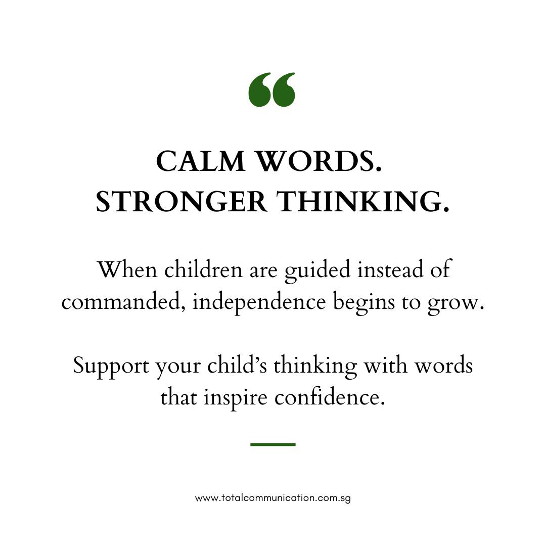 Calm words build strong thinkers.
Guidance creates safety. Safety creates independence.
At Total Communication, we help children grow through thoughtful, evidence-based support.
Get in touch to learn how we can support your child.
Call/WhatsApp: +65 9115 8895