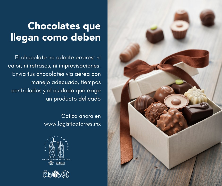 🍫✈️ Chocolates que llegan como deben
El chocolate no admite errores: ni calor, ni retrasos, ni improvisaciones.
Envía tus chocolates vía aérea con manejo adecuado, tiempos controlados y el cuidado que exige un producto delicado.
✈️ Transporte aéreo nacional
📦 Manejo especializado de confitería
⏱️ Entregas rápidas y confiables
Porque cuando el producto es premium, la logística también debe serlo.
📲 Contáctanos y asegura el traslado de tus chocolates.
📞 Tel. 55 5756 4005 ext.104,107 y 108
🍫 Cuidamos el detalle desde el origen hasta el destino.
#EnvíoDeChocolates #CargaAérea #LogísticaAlimentaria #Confitería #TransporteAéreo #ManejoEspecializado #EntregasATiempo #LogísticaProfesional #tucargasegura #tucargasegurayatiempo #logistica #volariscargo #logisticaytransporte #SomosLogisticaTorres #enviosnacionales