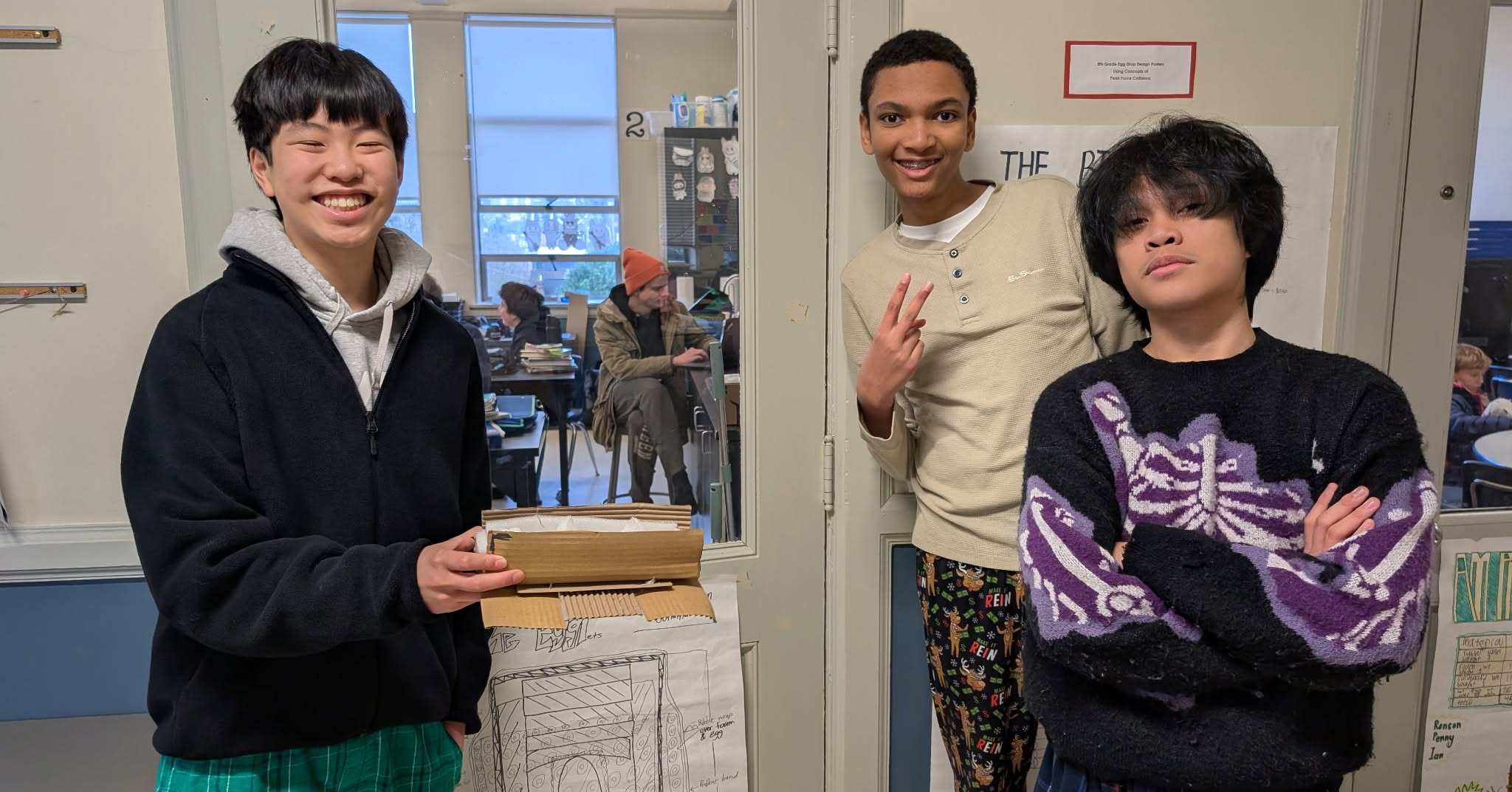 8th Grade Egg Drop Challenge 🥚
After a week of testing and improving, this 3rd prototype was put to the test.
Four designs, four eggs—two survived!
Success came from smart use of air resistance and impact force cushioning.
Special thanks to Mr. Anderson for helping throw them out!
Great job to the 8th graders and Mrs. Misskelly for this project!