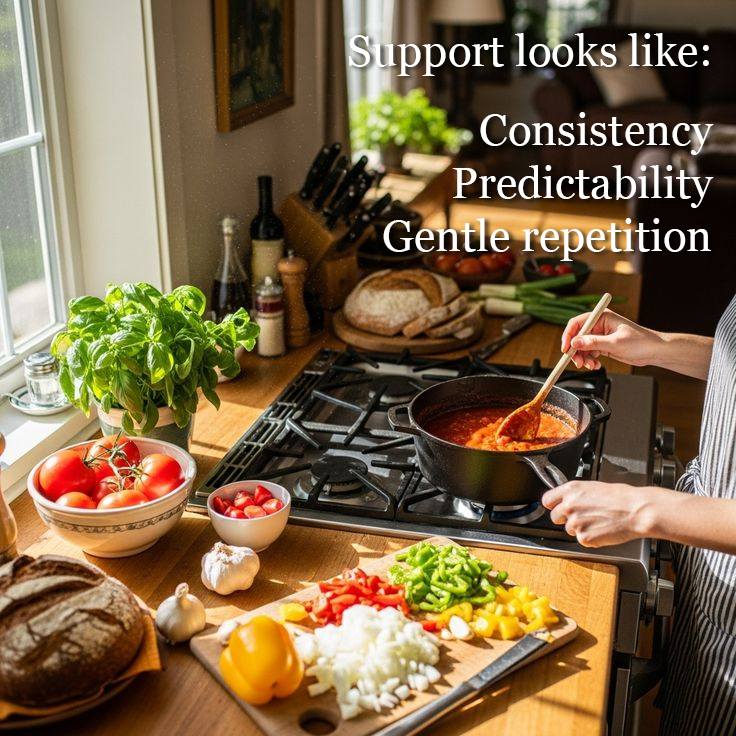 We often talk about nutrition, sleep, movement, hydration, and stress as if they are rules.
But to the body, they are signals of support.
Regular nourishment tells the system resources are available.
Consistent sleep tells it repair is allowed.
Gentle daily movement supports circulation and adaptability.
Hydration supports cellular communication.
Reduced stress allows regulation to return.
These foundations are not about perfection.
They are about predictability.
The body relaxes when support is steady rather than intense.
What changes when care becomes consistent instead of corrective?