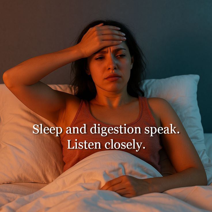 Disrupted sleep or digestive discomfort are rarely random.
They are conversations.
Sleep reflects what the body needs to repair.
Digestive signals reflect what it can use and what it cannot.
Suppressing these signals interrupts communication.
Listening and responding gently supports balance.
How might disruption feel different if it were met as information rather than a problem?