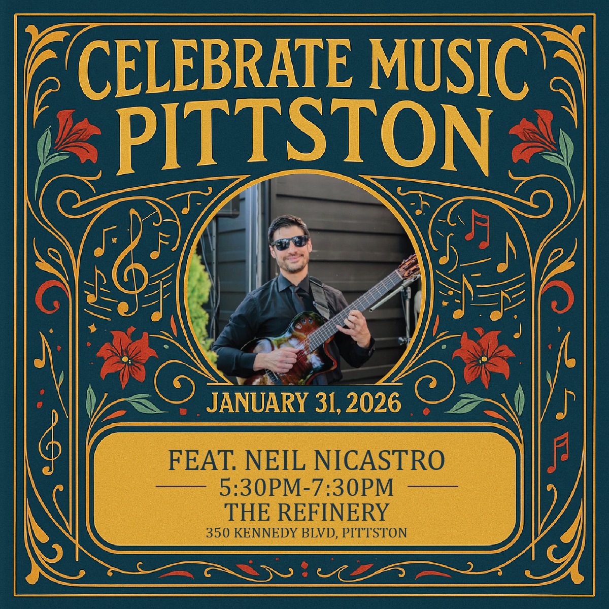 Acoustic pop & soul! Neil Nicastro performs 5:30–7:30 PM at @the.refinery350 . Perfect dinner soundtrack! Make a reservation or find a seat at the bar - January 31st!