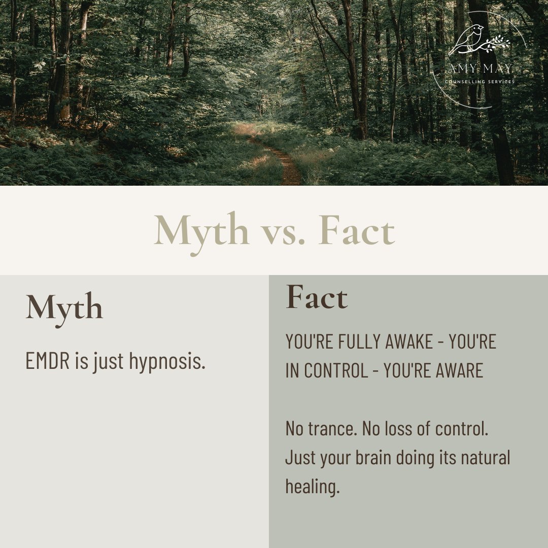 MYTH: "EMDR is hypnosis" ❌
FALSE.
While engaged in EMDR, you're:
✓ Fully awake
✓ Completely aware
✓ Totally in control
✓ Directing the session
EMDR uses bilateral stimulation to help your brain process memories naturally—like REM sleep. You're conscious the entire time.
No trance. No loss of control. You're an active participant in your healing. We are a team!
Hypnosis ≠ EMDR.
#EMDRTherapy #EMDRMyths #MythBusted #EMDRNotHypnosis #TraumaTherapy #EMDRFacts #MentalHealthMyths #TherapyMyths #EMDRCounselling #PTSDTherapy #TraumaHealing #BarrieTherapist #OntarioTherapy #EMDRWorks #TherapyEducation