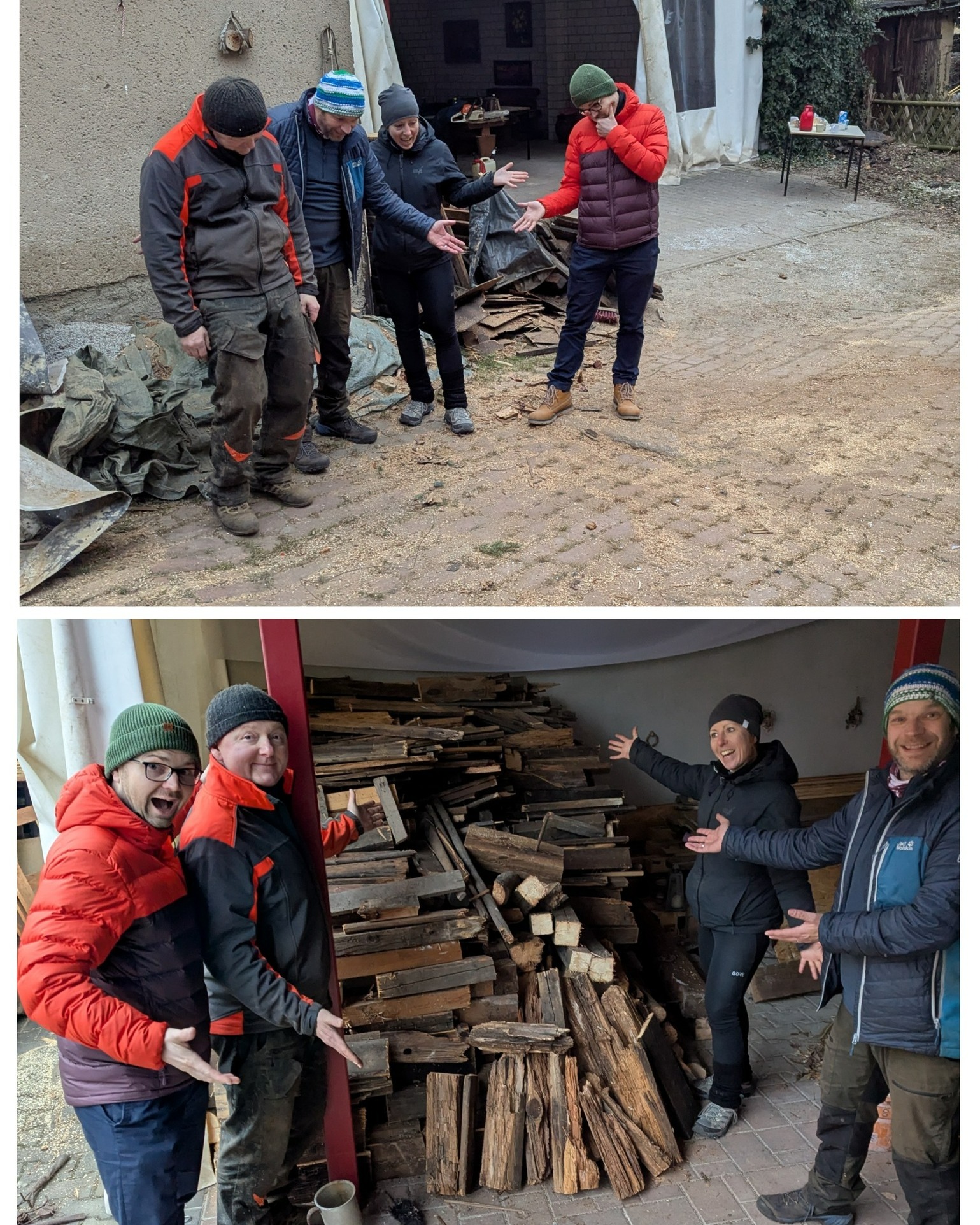 Liebes Tagebuch,
heute ging es um das große Thema „Ich und mein Holz“. 🌳❤️
Und ja – es war ernst. Sehr ernst. Das alte Holz vom Schuppen wurde klein gemacht, gezähmt und anschließend ganz nach deutscher Wertarbeit gestapelt. Kein Scheit lag schief. Irgendwo haben die Ordnungsgötter Enno & René kurz zufrieden genickt.
Nebenbei haben wir alte Steine aus dem Boden gezogen, die da seit gefühlt drölfzig Jahren rumlagen und jetzt endlich wieder wichtig sein dürfen – für das spätere Fundament, jawohl!
Die Trümmertraudeln und Traudelbert waren auch am Start und haben die alten Ziegelsteine liebevoll abgekloppt und gestapelt, denn: So viel alter Charme wird nicht einfach weggeworfen. Wir sind ja schließlich keine Barbaren.
Leider waren viele LichtSpieler krank und konnten nicht kommen 😷 – aber der restliche starke Haufen hat einfach für alle anderen mitgerockt. Teamwork deluxe! 💪
Denn eins ist klar: Die Lichtspieler wollen eine Kulturbühne, auf der in Zukunft ordentlich was abgehen soll. Ideen? Gab’s. Viele. Sehr viele. Vielleicht zu viele.
Zum Beispiel ein Kräutergarten hinter der Bühne, damit die Cocktails aus der Hofbar immer schön frisch sind – allein bei dem Gedanken hat Steve sichtbar Herzklopfen bekommen. 🍹🌿
Oder eine Bühne, die aussieht wie ein verwunschenes Gartenhäuschen, eingerahmt von alten Fenstern und Türen. Und dann noch dies, und dann noch das – und und und.
Zum Mittag wurde dann ganz groß aufgefahren:
Lagerfeuer, Alines köstlichste Curry-Kokos-Gemüsesuppe 🔥🥥 und der legendäre Bebe von Andrea.
Und jetzt kommt der wahre Gourmet-Moment: Der Bebe wurde stilecht von Enno mit der Kettensäge angeschnitten.
Baustellen-Gourmet vom Feinsten. Omnomnomnom. 😋🪚
Alles in allem: wieder mal ein geiler Tag.
Mit Holz, Steinen, Suppe, großen Ideen und ganz viel Vorfreude.
Ende. Ich mag mein Holz. Und Kettensägen.
