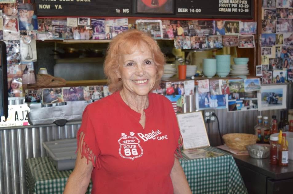 Every time I crossed the Moyave Desert, I tried to stop at Bagdad Café to say hello to Andrea.
The film made this place famous, but it was Andrea who brought it to life and made this little café on Route 66 the most visited café in the world.
Everyone left their mark by hanging pennants, flags, plaques, and thousands of little messages, but Andrea will leave her mark forever. She passed away at 86, and we will remember her kindness and her smile
Thank you so much Andrea