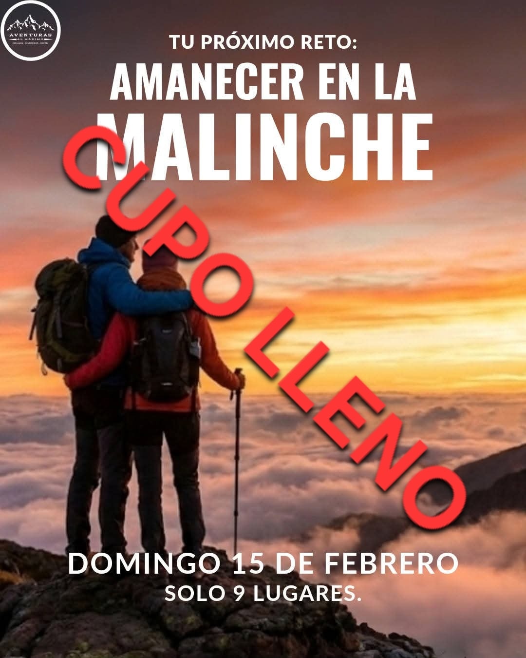 ¡CUPO LLENO PARA LA MALINCHE! 🚫🥾
Queremos dar las gracias a los 9 aventureros que decidieron cambiar la rutina por la cima más alta de este 15 de febrero. Los 9 lugares exclusivos para vivir el amanecer a 4,420 msnm se han agotado.
🔔 ¡Activa las notificaciones y sé el primero en enterarte de nuestra siguiente salida! #AventurasAlMáximo #LaMalinche #SoldOut #SenderismoMéxico #AmanecerEnLaCumbre #CupoLleno