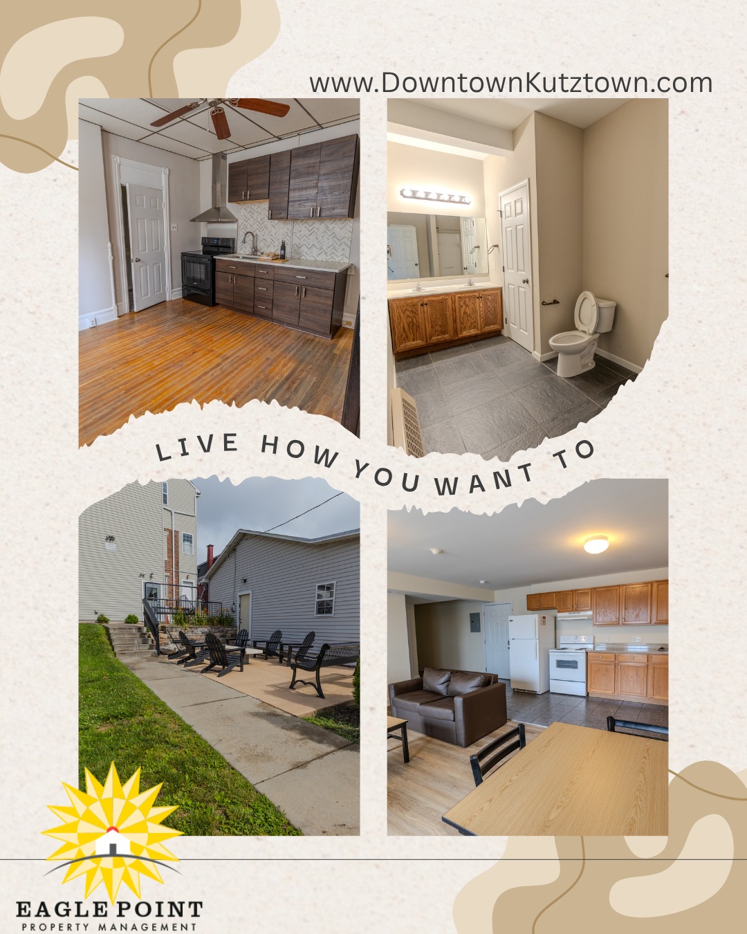 ✨ Live how you want to ✨
From cozy kitchens to outdoor hangout spots, we’ve got a space that fits your vibe. #eaglepoint #downtownkutztown #KU #goldenbears #kutztownuniversity #livehowyouwantto #EPPM #February #college