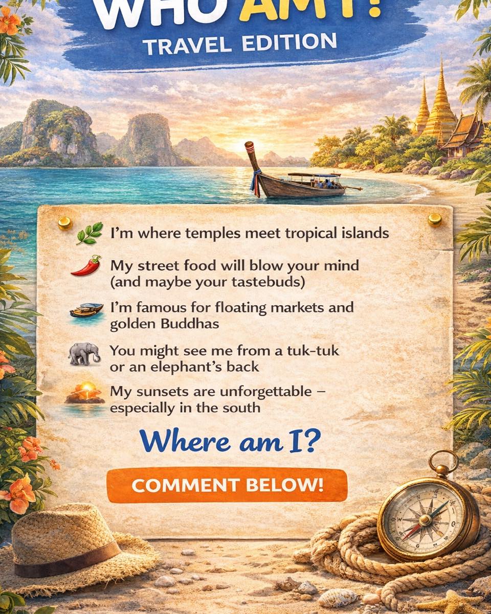 Who Am I? Travel Edition
How did you get on last week?
The answer was Canada
Here comes your Sunday night brain teaser 🌴
Let’s see who really knows their stuff…
🥢 My street food is legendary
🐘 Elephants are respected and sacred
🏖️ Some of my beaches could be straight out of a postcard
🛕 Temples, tuktuks and tailboats are all part of the charm
💆♀️ You might leave more relaxed than when you came
So… where am I?
👇 COMMENT your guess!
#WhoAmI #NCTravelSundays #TravelQuiz