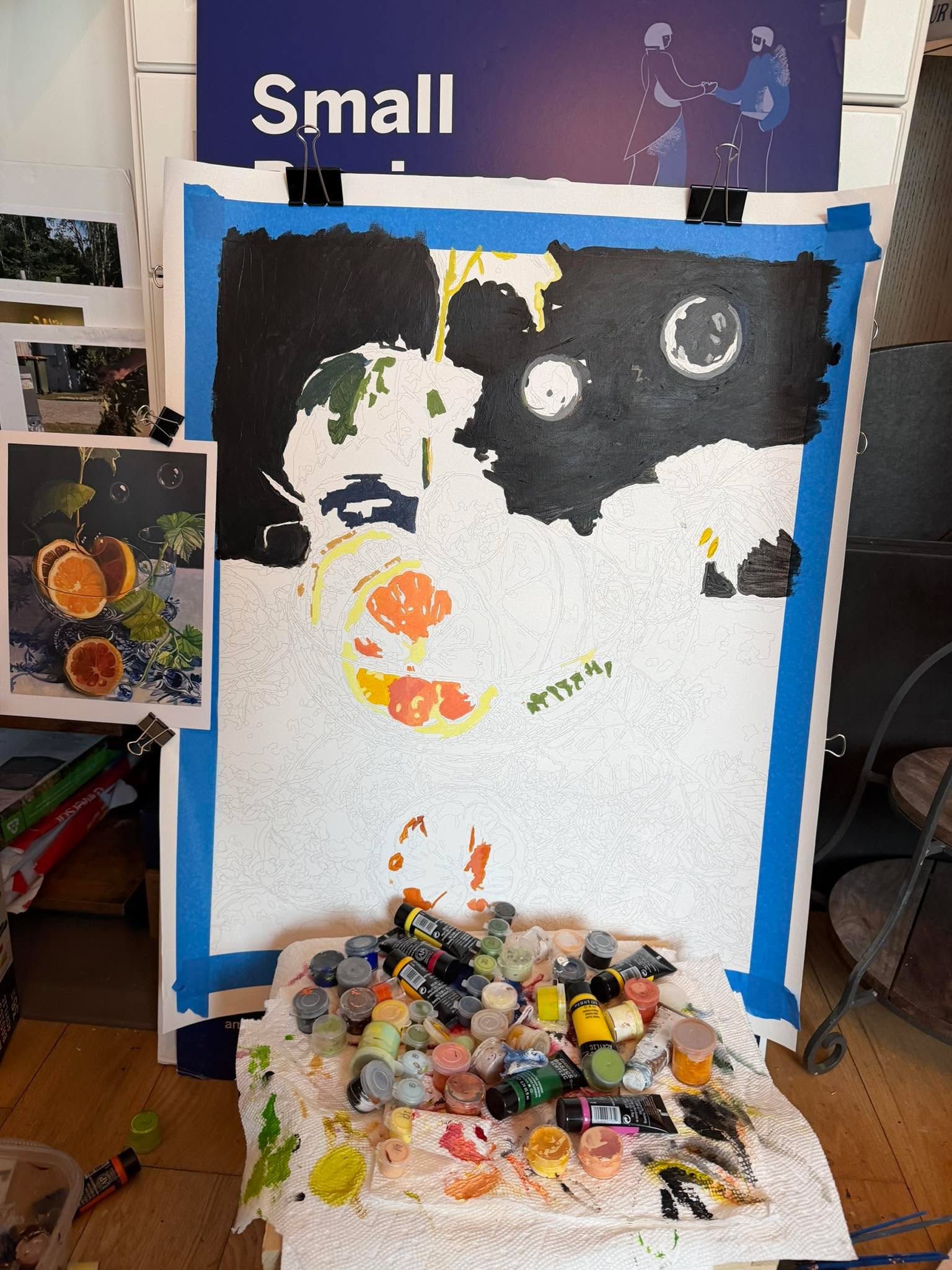 Still Life underway. We are getting snowed in this weekend. Time for a Painting Paluzza.