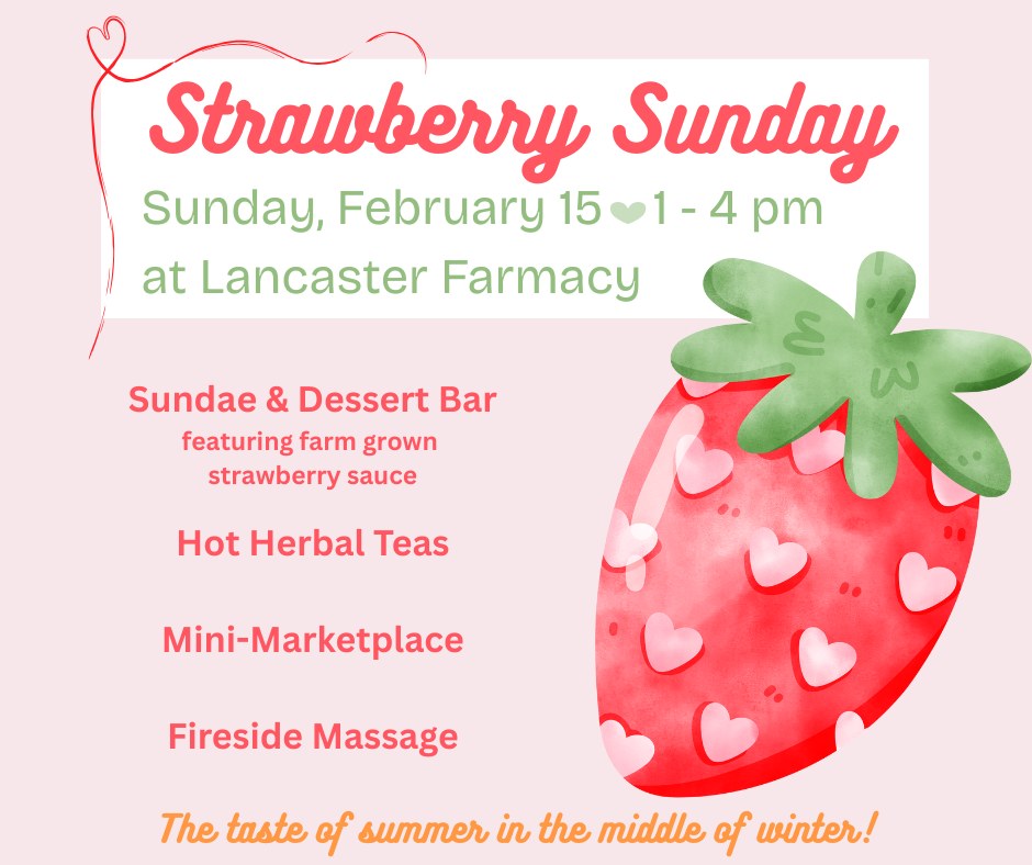 🍓 Save the Date! 🍓
Celebrate the taste of summer in the middle of winter ❄
Spend a cozy afternoon sitting by the fireplace with friends enjoying an ice cream sundae smothered in our farm grown organic strawberry sauce!
We will also be offering hot herbal teas, fireside massage, a take-home floral craft, and a mini-marketplace featuring Lancaster Farmacy products - as well as other local vendors. More details to come!
🍓Tickets are now available on our website! Link in bio ⬆️ Day-of walk ins will also be welcome to attend.