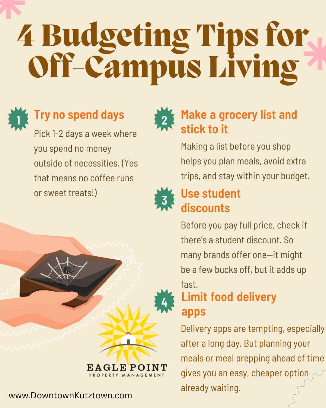 Budgeting in college doesn’t have to be complicated. A few small changes can lead to big savings—start with tracking what you spend, and go from there!💵
#eaglepoint #downtownkutztown #KU #goldenbears #kutztownuniversity #livehowyouwantto #EPPM #February #college #budgetingtips #budgeting #collegebudgeting