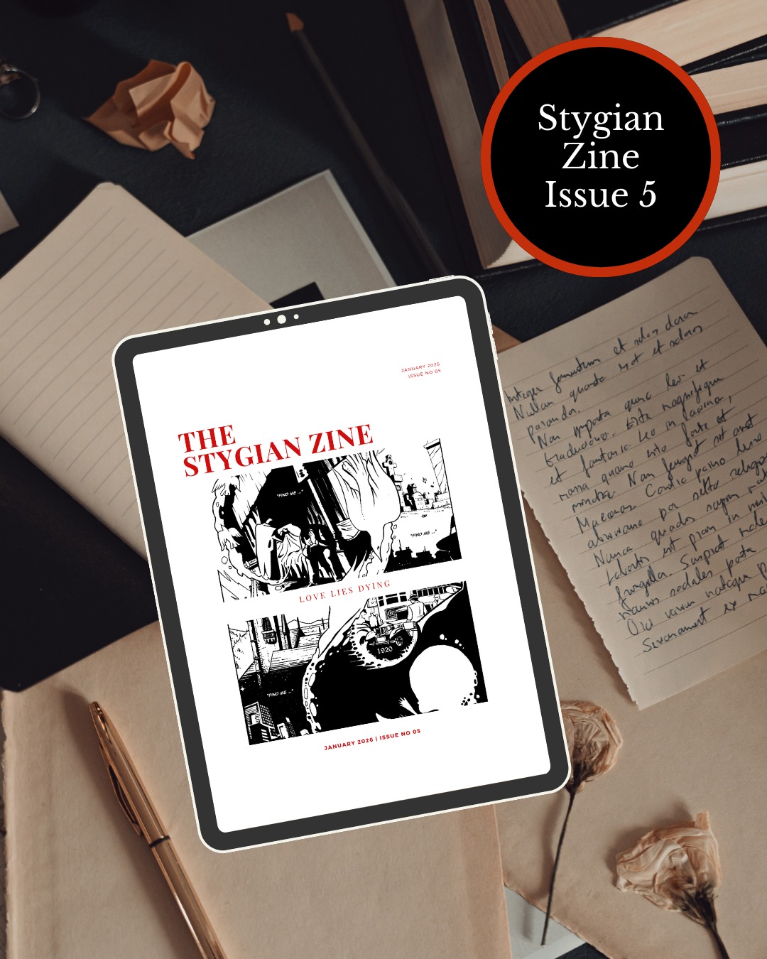 Love does not end cleanly.
Issue 5 of The Stygian Zine is out now. Writers and artists confront love in its aftermath, where devotion curdles, ghosts return, and desire twists into unexpected forms.
Available as a digital download at stygiansociety.com & in print at blurb.ca.
--
#TheStygianZine #LoveLiesDying #DarkRomance #IndieLit #Poetry #GraphicArt