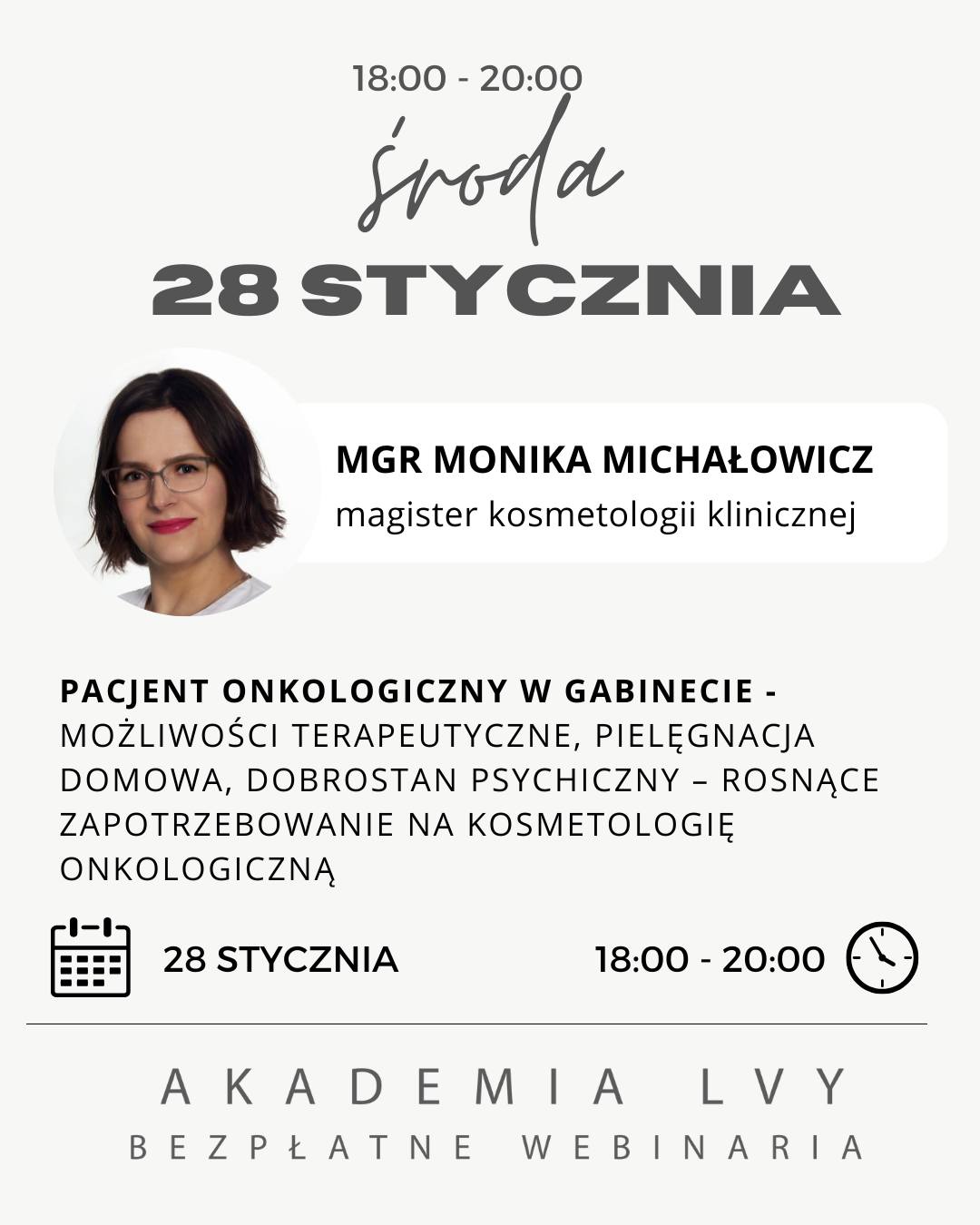 ONKOKOSMETOLOGIA – wyjątkowe szkolenie dla świadomych specjalistów
Czy kosmetolog może realnie wesprzeć pacjenta w trakcie i po leczeniu onkologicznym?
To jedno z najdelikatniejszych i jednocześnie najbardziej potrzebnych zagadnień we współczesnej kosmetologii – dlatego stworzyliśmy szkolenie, które wprowadza w ten temat z pełnym szacunkiem, wiedzą naukową i praktycznym podejściem.
Podczas spotkania dowiesz się m.in.:
• jak wygląda proces leczenia onkologicznego i jakie konsekwencje niesie dla skóry,
• jak bezpiecznie przeprowadzić wizytę i jakie zabiegi są dozwolone, a które całkowicie przeciwwskazane,
• jak dobierać składniki aktywne w pielęgnacji pacjentów oraz jak łagodzić typowe powikłania skórne,
• jak wspierać dobrostan psychiczny – bo komfort emocjonalny jest częścią terapii,
• jak wygląda profilaktyka, żywienie i domowa pielęgnacja w trakcie leczenia,
• jakie protokoły zabiegowe LVY najlepiej sprawdzają się w tej grupie klientów.
To szkolenie jest odpowiedzią na rosnące zapotrzebowanie na onkokosmetologię – świadomą, empatyczną i opartą na wiedzy.
Jeśli chcesz pracować bezpiecznie, odpowiedzialnie i naprawdę pomagać pacjentom w jednym z najtrudniejszych etapów życia, nie może Cię zabraknąć.
@monika_michalowicz