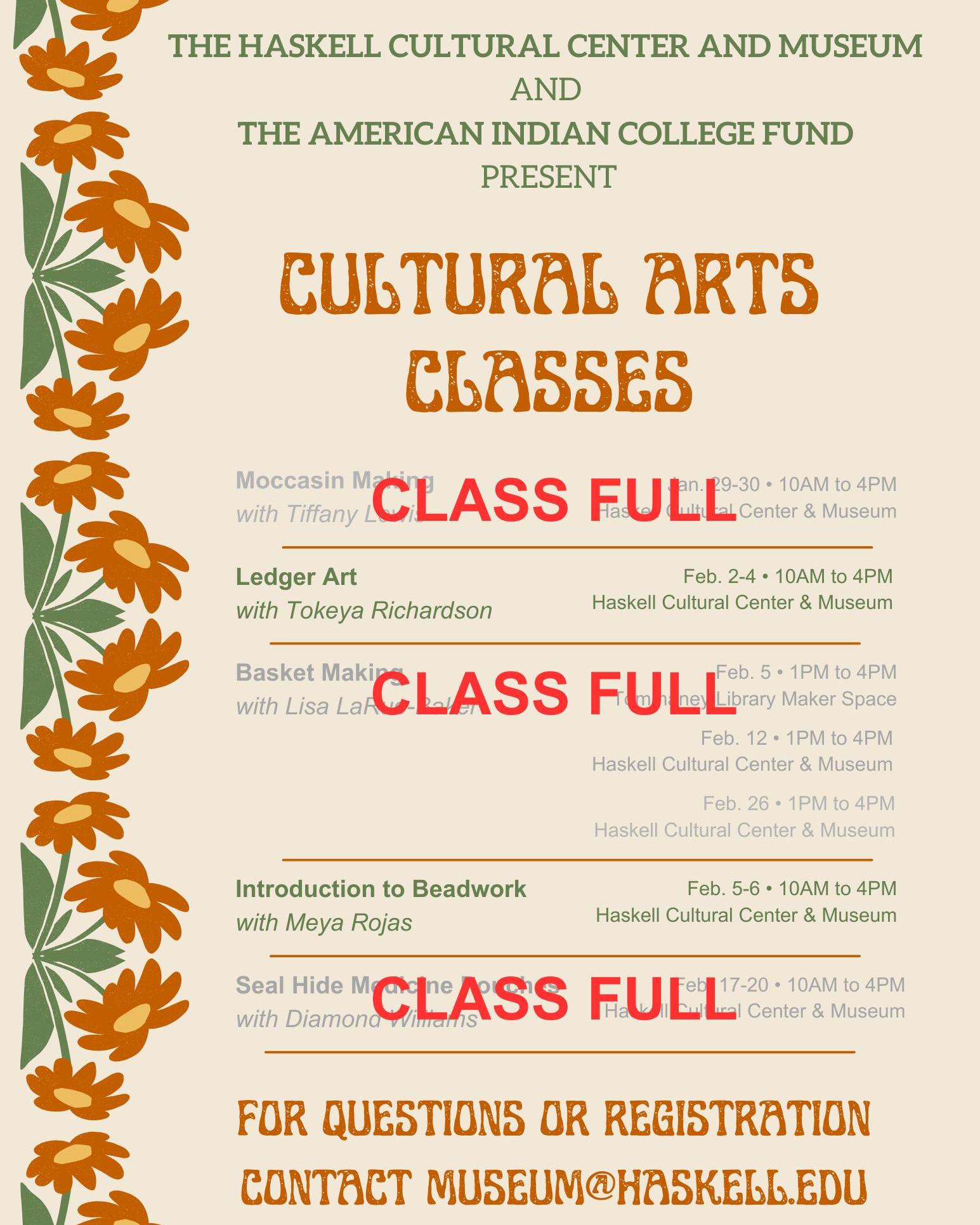 Afternoon update: There are only ten more spaces available in our Ledger Art class. All other classes are FULL. Please email us at museum@haskell.edu if you would like to enroll. 😄