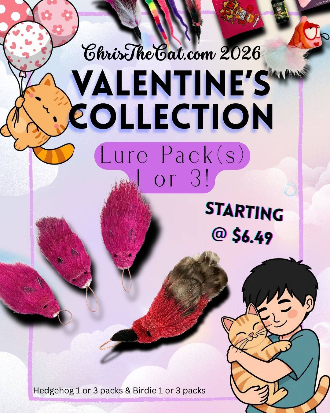 Collection Highlight: ❤️🐦 Love Is in the Air… and on the Wand! 🐾❤️
Meet our Valentine’s Day Lure Duo — bold, flirty, and totally irresistible 😻
💘 Red V-Day Birdie-Fly
A classic favorite dressed in festive red that drives cats wild in flight
💖 Pink V-Day Hedgehog
Soft, playful, and perfectly pink — made for pounces, chases, and love bites
✨ $17.95 each or $6.49 for 1
✨ Choose 1 lure or grab a 3-Pack at a discount (because one is never enough)
Perfect for gifting, spoiling, or turning playtime into a full-on Valentine’s Day event 💌
🛍️ Available now at ChrisTheCat.com
#ValentinesForCats #CatLures #BirdieFly #HedgehogLure #ChrisTheCat #CatPlay #PetValentines #CatToyDrop #catlures #christhecat🐾