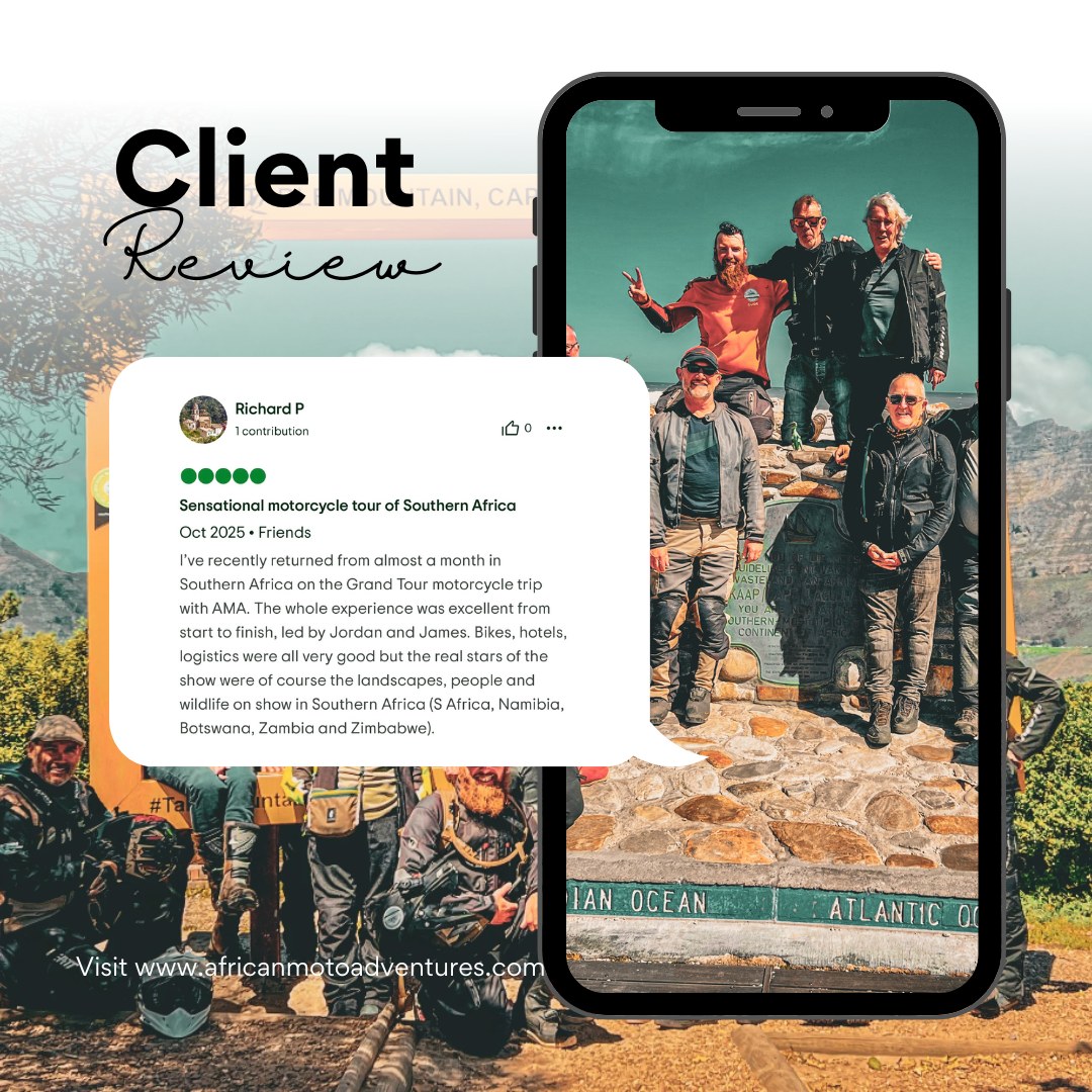 2025 was a blast and you can see from the reviews our guests thought so too!
These aren’t just reviews though.
They’re memories, friendships, challenges overcome and moments that stay with you long after the ride ends.
We’re incredibly proud of the 5-star feedback from our riders last year — but the truth is, no review can fully capture what it feels like to be out there.
There’s only one way to know.
🏍️🌍
Join us on the road.
check our socials or Website for upcoming tours and get yourself booked onto your next Africa Adventure 🐘🦁🦏😎
#AfricanMotoAdventures #RideAfrica #MotorcycleAdventure #5StarReviews #AdventureByMotorcycle #OnceInALifetime