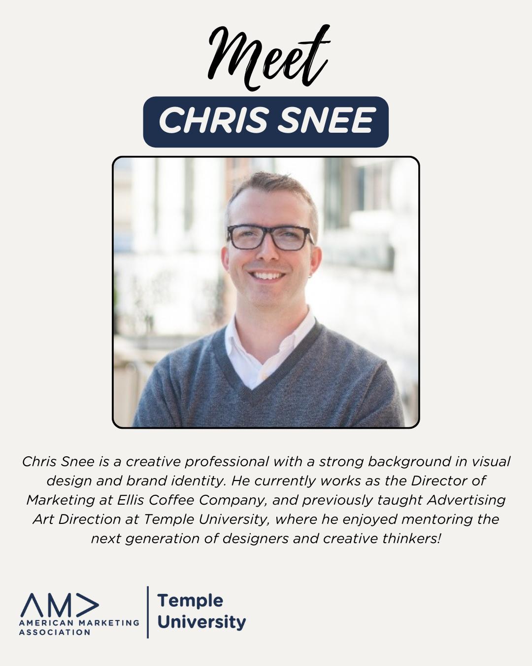 🚨 Today’s the day!
Join us in Alter LL35 from 12–12:50 PM as we welcome Chris Snee! He will share his knowledge and professional journey as the Director of Marketing at Ellis Coffee Company.
Don’t miss it!