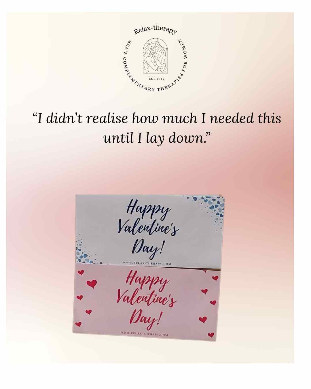 This is something I hear often.
So many clients arrive tired but coping, not expecting much — and leave surprised by how deeply their body let go.
That’s what happens when care is unhurried and you don’t have to hold yourself together.
If you’re gifting Valentine’s, Relax-therapy gift cards offer this exact experience — and it is the last call to purchase in time.
Gift cards are available now and sent instantly. Link on bio or visit the website.
Sometimes the best Valentine gift is letting someone truly switch off.