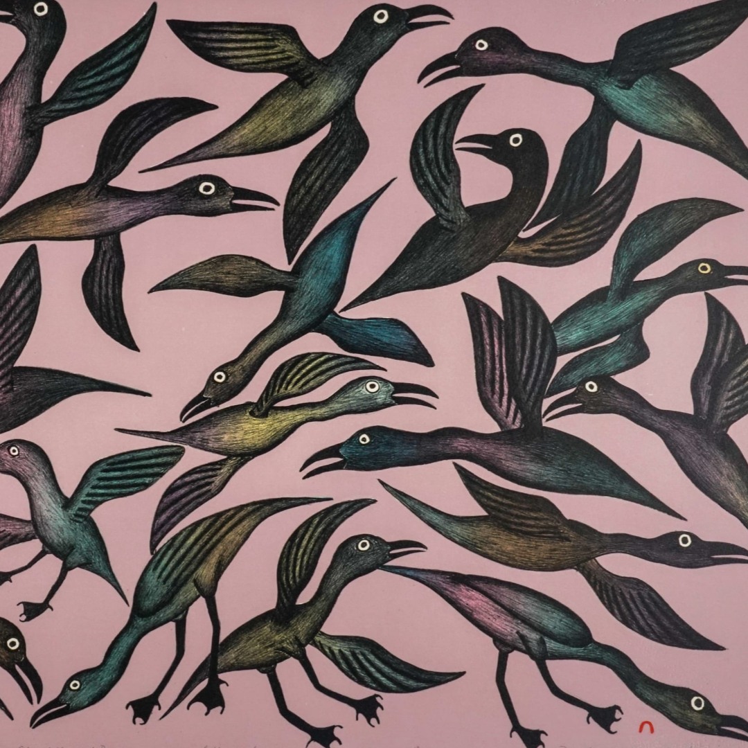 “I am an owl,” ᑭᓄᐊᔪᐊ ᐊᓯᕙ once said “I am a happy owl, I like to make people happy and everything happy. I am the light of happiness and I am a dancing owl.”
✨Continuing our celebration of the life and art of ᑭᓄᐊᔪᐊ ᐊᓯᕙ / Kenojuak Ashevak this week at Edgelands today we are sharing some of our favourite #prints featuring Ashevak’s beloved birds of the Arctic - in particular the owl ✨
🦉The #owl is a figure that appears often in Ashevak’s work and numerous portraits depict their vibrant personalities, each brimming with (and exuding) an array of powerful energies. From the quirky and playful to the majestic, the light and life they bring echo her own unique qualities.
.
.
.
.
.
◾️ ᑭᓄᐊᔪᐊ ᐊᓯᕙ/ Kenojuak Ashevak speaking in “Landmarks of Canadian Art” by Peter Mellen (McClelland & Stewart, 1979)
◾️ ᑭᓄᐊᔪᐊ ᐊᓯᕙ/ Kenojuak Ashevak, Storytelling of Ravens (2005), Lithograph Print. 📸 Courtesy of Feheley Fine Arts
◾️ ᑭᓄᐊᔪᐊ ᐊᓯᕙ/ Kenojuak Ashevak, Bountiful Bird (1986) & Ravens Entwined (2004), Lithograph Prints. 📸 Courtesy of Inuit Art Foundation
◾️ List of featured works by ᑭᓄᐊᔪᐊ ᐊᓯᕙ/ Kenojuak Ashevak
Bird of the Summer Land (1979), Stonecut & Stencil Print. 📸 Courtesy of Mutual Art
Long Necked Loon (2008), Lithograph Print. 📸 Courtesy of Waddington’s
Dream (1963), Stonecut Print. 📸 Courtesy of Smithsonian National Museum of the American Indian
Bird Humans (1960), Stonecut Print. 📸 Courtesy of Inuit Art Foundation
Audacious Owl (1993), Stonecut & Stencil Print. 📸 Courtesy of Bonhams
The Owl (1969), Stonecut Print. 📸 Courtesy of First Arts Auctions
Owls Together (1994), Stonecut Print. 📸 Courtesy of Northrop Gallery Auctions
Owl and Caterpillar (1995), Stonecut Print. 📸 Courtesy of Bonhams
Owls Treasure (2002), Lithograph Print. 📸 Courtesy of Bonhams
Vibrant Young Owl (2001), Stonecut Print. 📸 Courtesy of Inuit Art Foundation
The Arrival of the Sun (1962), Stonecut Print. 📸 Courtesy of First Arts Auctions
▪#birdsofinstagram #inuitart #storytelling #artistsoninstagram #collectables #artoftheweek #illustration #printmaking #InuitArtist #naturecolors #natureart #printdesign #ArtsCanada #KenojuakAshevak▪