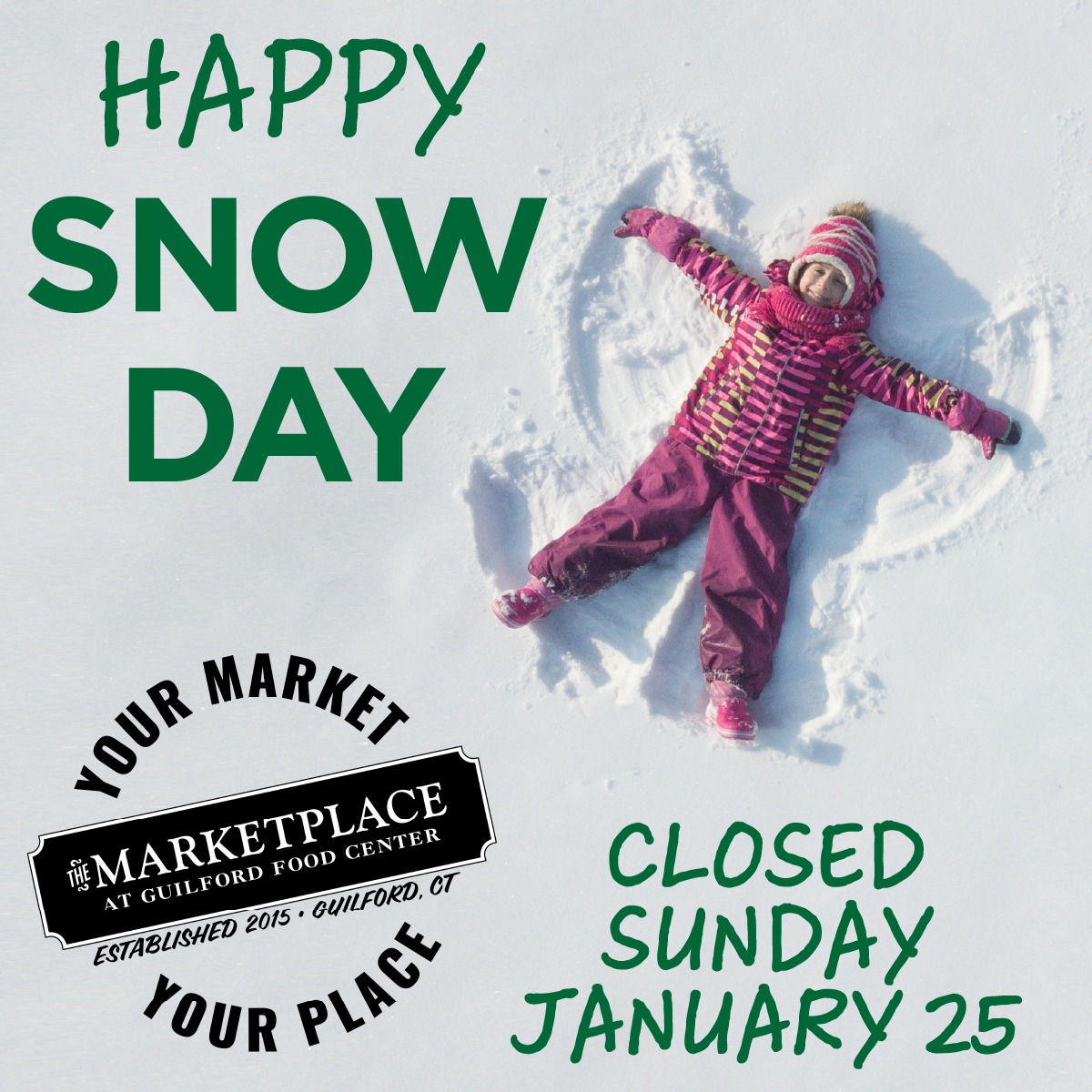 ❄️ Storm Update ❄️ For the safety of our team and our community, The Marketplace will be closed on Sunday, January 25th due to the winter storm.
Please stay safe, stay warm, and we’ll see you as soon as conditions improve. ☕
#themarketplaceguilford #yourmarketyourplace #thisisguilford #localfirst #ctshoreline #winterstorm2026 #snowhappens