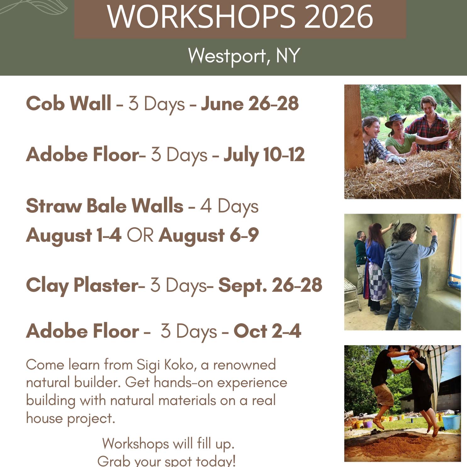 reminder of 5 new workshops that will be held in Westport NY <3
Hope you can join us!! 💕🧡
See QR code for details or go to my website https://www.buildnaturally.com/workshops