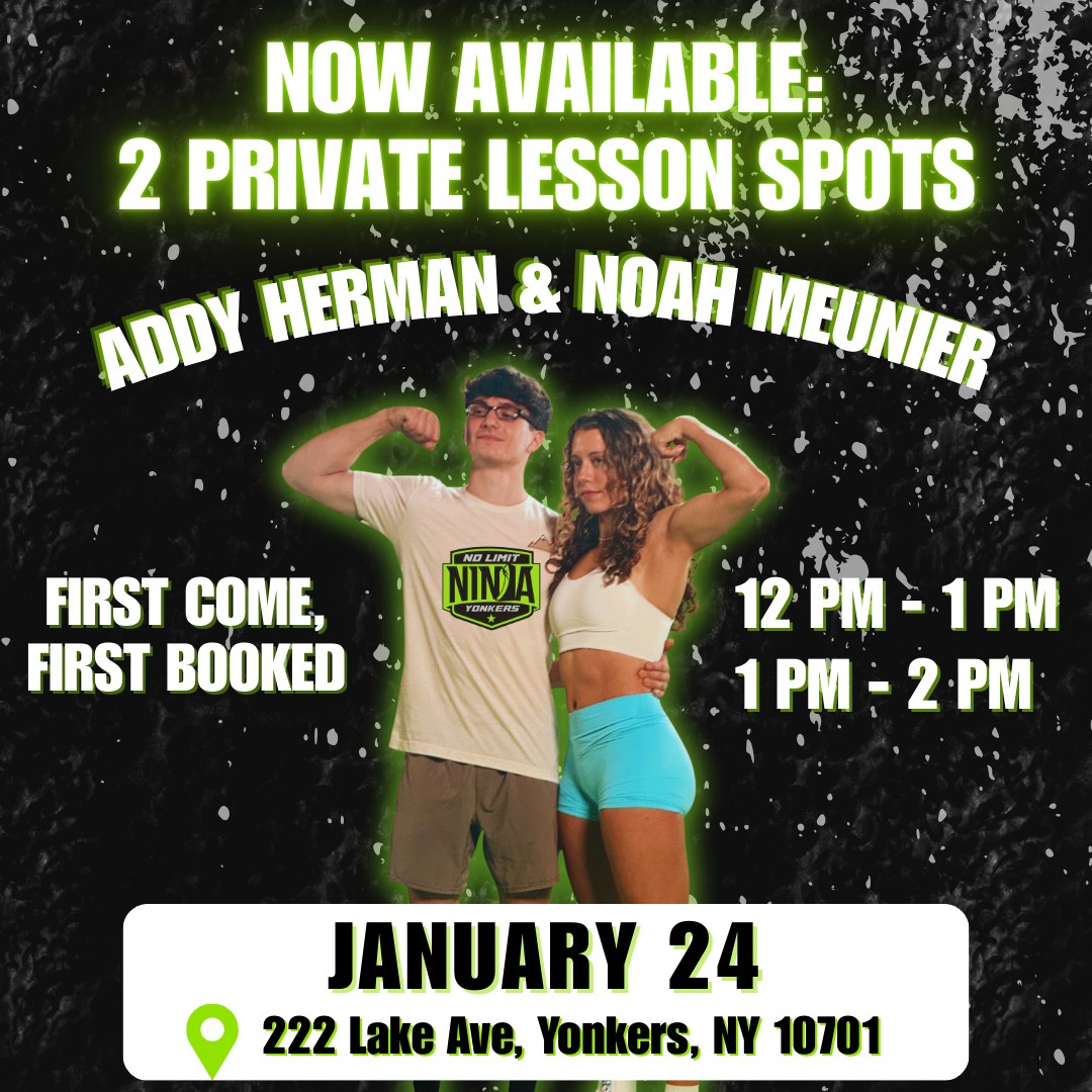 🚨 Just opened: 2 private lesson spots 🚨
One-on-one coaching with Addy Herman & Noah Meunier 💪
Focused skill work. Zero distractions. Real progress.
📅 Saturday, Jan. 24
⏰ 12–1 p.m.
⏰ 1–2 p.m.
📍 No Limit Ninja Yonkers
⚡ First come. First booked.
👉 Book now. Link in bio.
@noah.anw @addyherman_
#NoLimitNinja #WestchesterNY #YonkersMoms #YonkersNY #NinjaGym #WestchesterMoms #NinjaWarrior #NinjaTraining #WNL