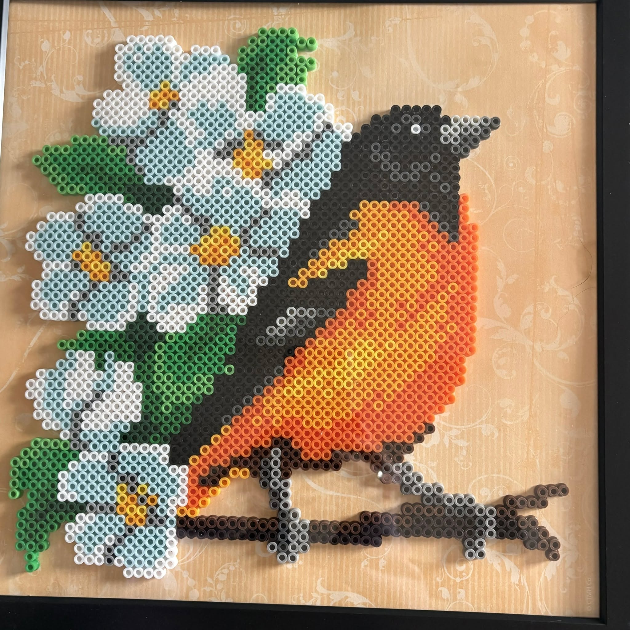 This project contains approximately 3,080 beads and took me 11 hours to complete. The frame size is 12 by 12