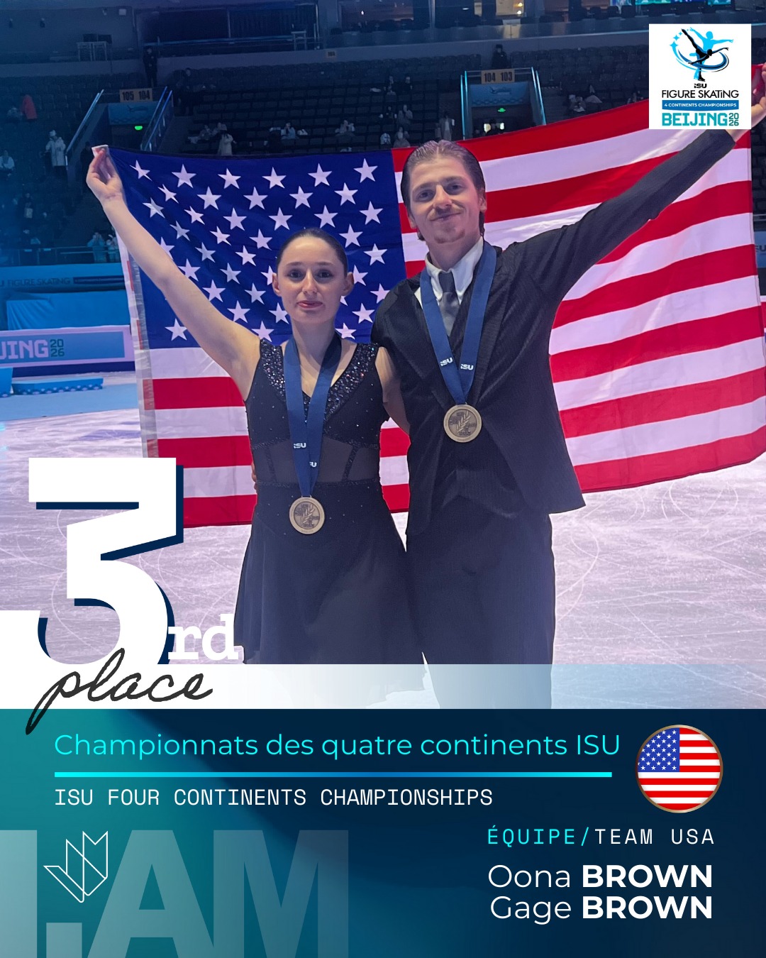 A great week in Beijing ✨
Oona & Gage rose to the occasion with a bronze-medal finish at the Four Continents Championships 🥉, while I. AM athletes demonstrated focus, resilience, and commitment throughout the competition.
Congratulations to all our athletes who took part and proudly represented their team on the international stage. The future is looking bright 🔥⛸️
//
Une semaine mémorable à Pékin ✨
Oona et Gage ont livré une solide performance leur valant la médaille de bronze aux Championnats des Quatre Continents 🥉, tandis que les athlètes d'I. AM ont fait preuve de constance, de résilience et d’engagement tout au long de la compétition.
Félicitations à tous nos athlètes qui ont pris part à l’événement et ont fièrement représenté leur équipe sur la scène internationale. L’avenir s’annonce prometteur 🔥⛸️
🥉 Oona BROWN / Gage BROWN 🇺🇸 | @thebrownsofficial_
4️⃣ Alicia FABBRI / Paul AYER 🇨🇦 | @alicia.fabbri @paulayer_
5️⃣ Holly HARRIS / Jason CHAN 🇦🇺 | @hollyharr1s @jason.chan0
6️⃣ Hannah LIM / Ye QUAN 🇰🇷 | @h.annahlim @quanye.1
8️⃣ Lily HENSEN / Nathan LICKERS 🇨🇦 | @lilyhensen @nathan.lickers
9️⃣ Shiyue WANG / Xinyu LIU 🇨🇳 | @shiyue_wang21
1️⃣1️⃣ Zixi Xiao / Lingo He 🇨🇳 | @tracy_xiaozixi @jp_hao07
1️⃣3️⃣ Jamie FOURNIER / Everest ZHU 🇨🇦 | @jamieefournier @everestzhu
