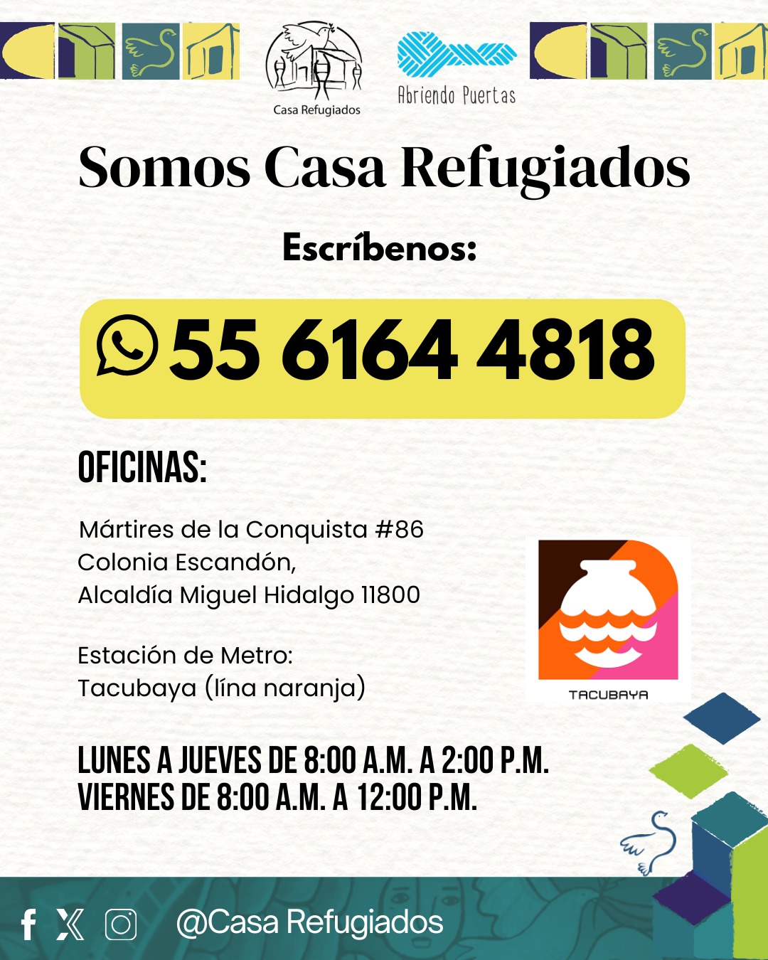 Para orientación y seguimiento de atenciones, puedes comunicarte con el equipo de Casa Refugiados a este número 📞 556164818
Solidaridad ante la incertidumbre
#CasaRefugiados #Solidaridad #ConstruyamosPaz