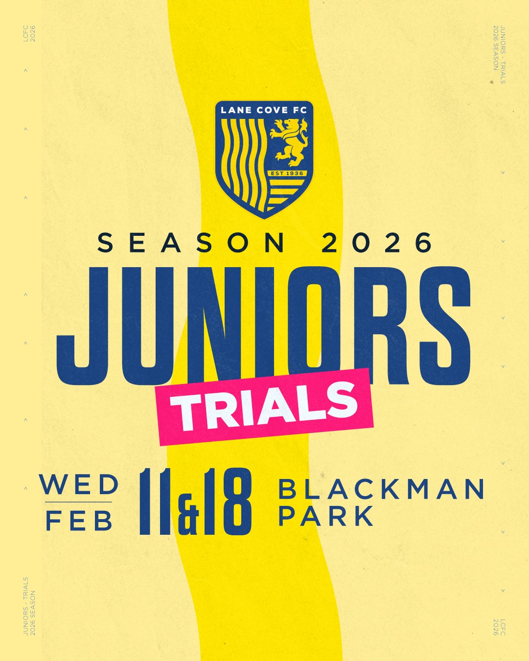 JUNIORS TRIALS!!!
WEDNESDAYS
11 & 18 FEBRUARY BLACKMAN PARK
• 7-8pm: U12-U13
• 8-9pm: U14-U18
Mixed and girls teams
Registrations are open - link in the bio.
Contact juniors@lcfc.com.au
with any questions.
Or visit lcfc.com.au
for more info
Our junior teams had some great success stories last year across a number of ages and divisions. Lane Cove certainly showed we can compete with the best of them, but above all we play with respect and smiles on our faces.
"Anyone Can Play" is our motto, so you know that whatever skill level, whatever motivation, there will always be a team for your child
at LCFC.
🔵🟡⚽️💪🟡🔵
#AnyOneCanPlay #LaneCoveFC
#LaneCove #inthecove #NSFA #footballnsw #footballaustralia #football #soccer #footballislife #footballculture #footballlife #90years
@inthecove