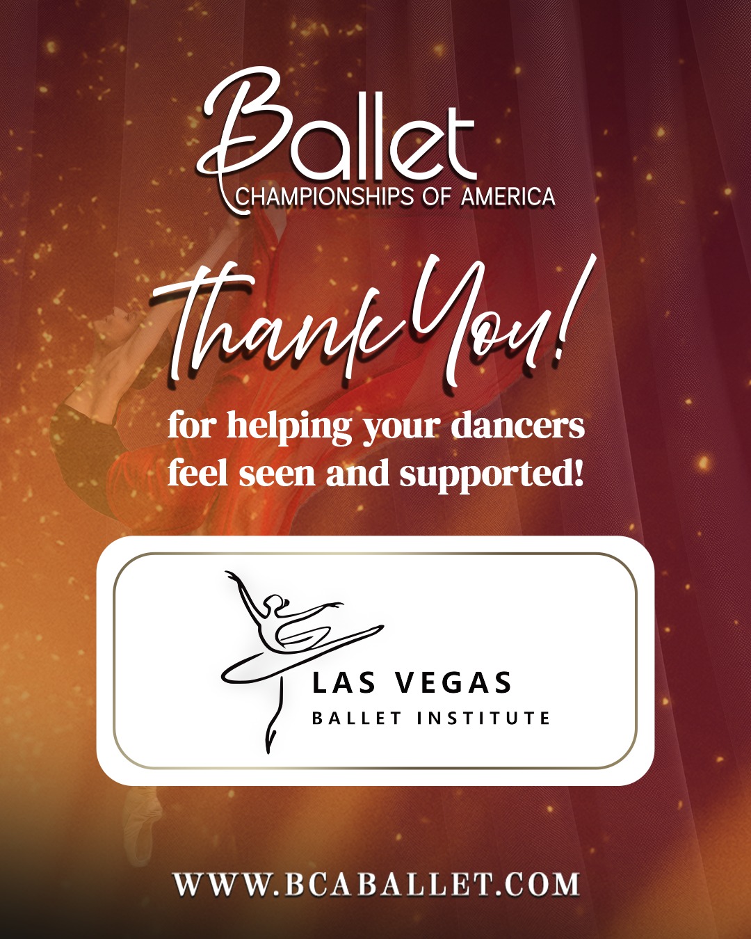 Thank you, Las Vegas Ballet Institute, @lasvegasballetinstitute for sharing your dancers with us at BCA Las Vegas. Their artistry, focus, and commitment were inspiring to watch. We are proud to stand alongside studios that put dancers first.