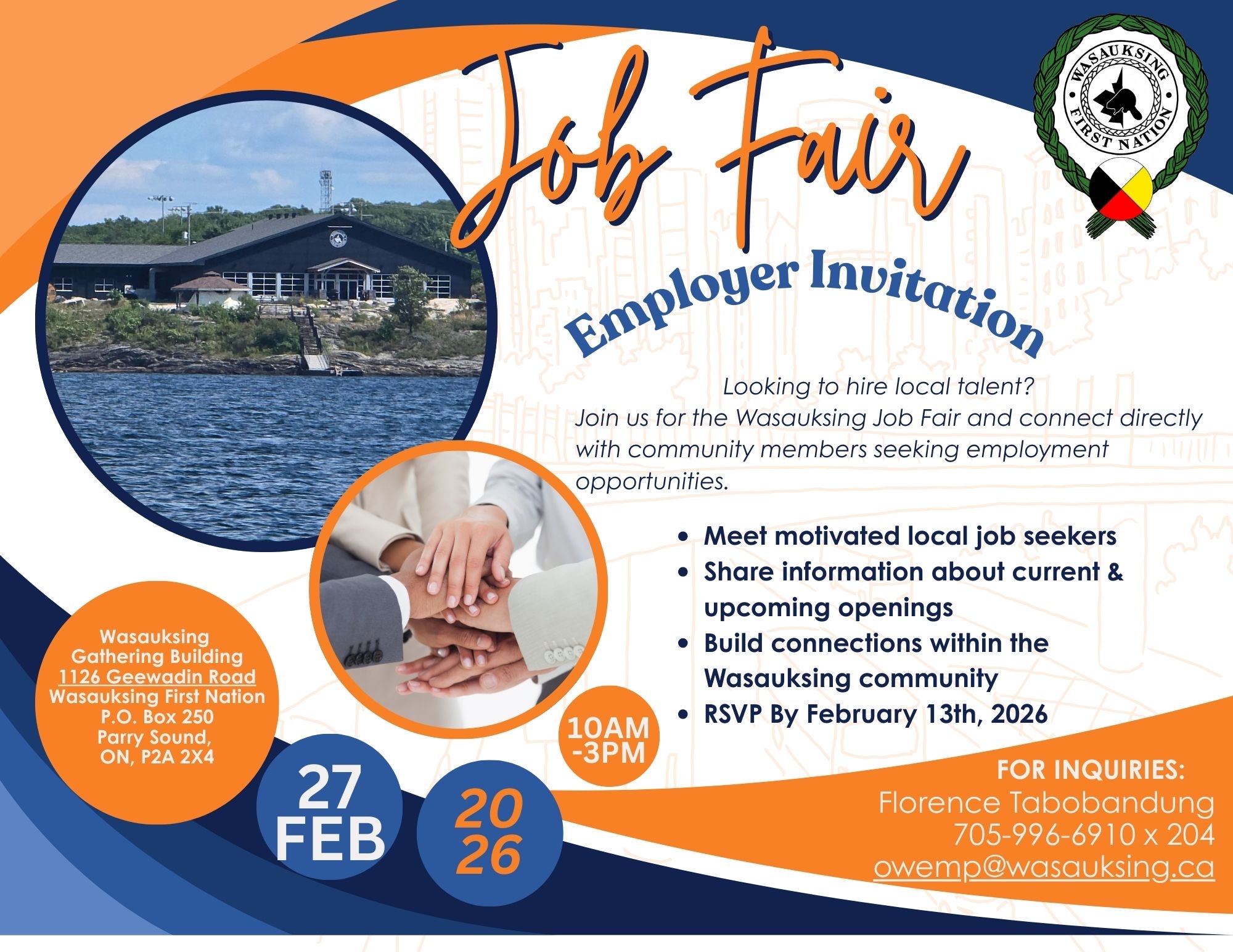 Save the date! On Feb 27, Enaahtig will be at the Wasauksing Job Fair. Come connect with our team and learn more about career opportunities within our community.