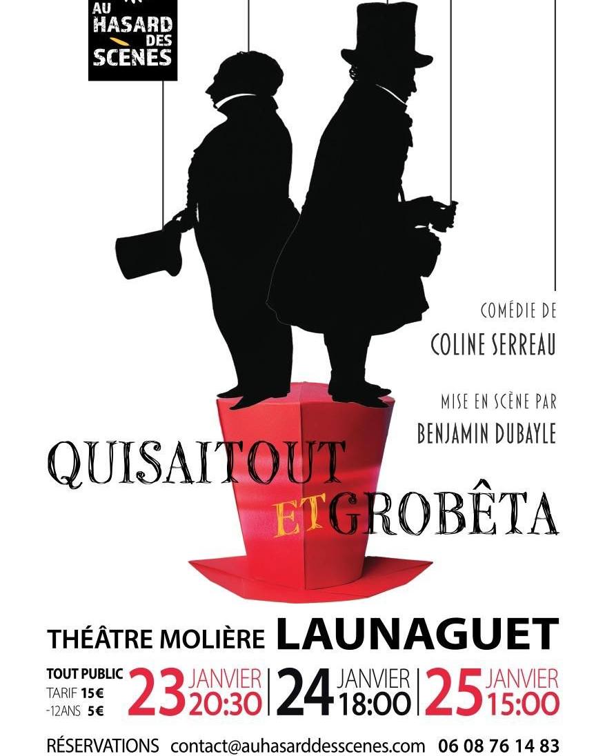 LA PIÈCE « QUISAITOUT ET GRÔBETA » EST DE RETOUR ! 🎭
Vous l’avez manquée lors de son dernier passage ou vous rêviez de la revoir ?
« Quisaitout et Grôbeta » revient au Théâtre Molière pour trois dates exceptionnelles.
La compagnie "Au Hasard des Scènes" réinvestit les planches dès demain. Un spectacle tout public à ne pas manquer. Un conseil : ne tardez pas à réserver vos places, elles partent vite !
🗓️ VENDREDI 23 JAN. À 20H30
🗓️ SAMEDI 24 JAN. À 18H
🗓️ DIMANCHE 25 JAN. À 15H
🎫 TARIFS :
• Plein tarif : 12€
• -12 ans : 5€
👇 RÉSERVEZ VOS PLACES MAINTENANT :
📞 06 08 76 14 83 📧 contact@auhasarddesscenes.com
📍 Théâtre Molière
153 Rue Saturne, 31140 Launaguet
